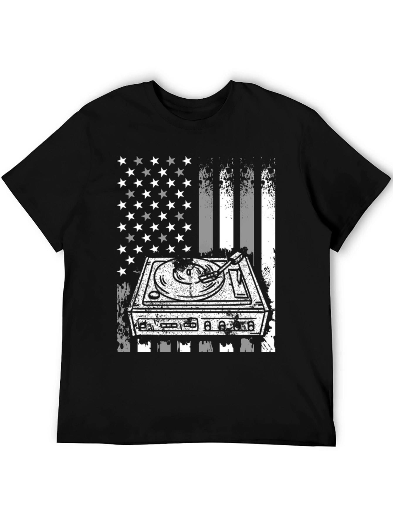 DJ Turntable American Flag Graphic T-Shirt