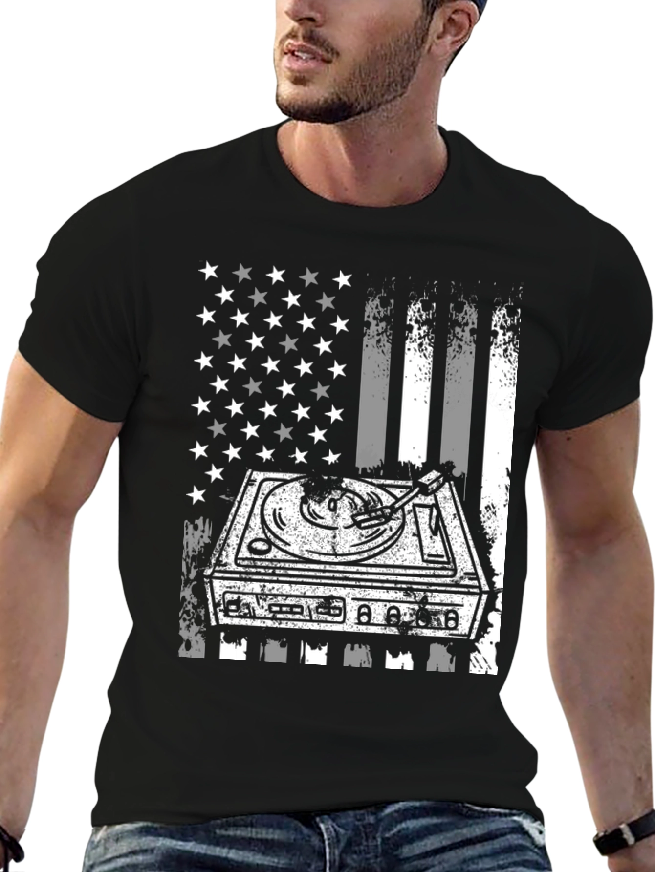 DJ Turntable American Flag Graphic T-Shirt