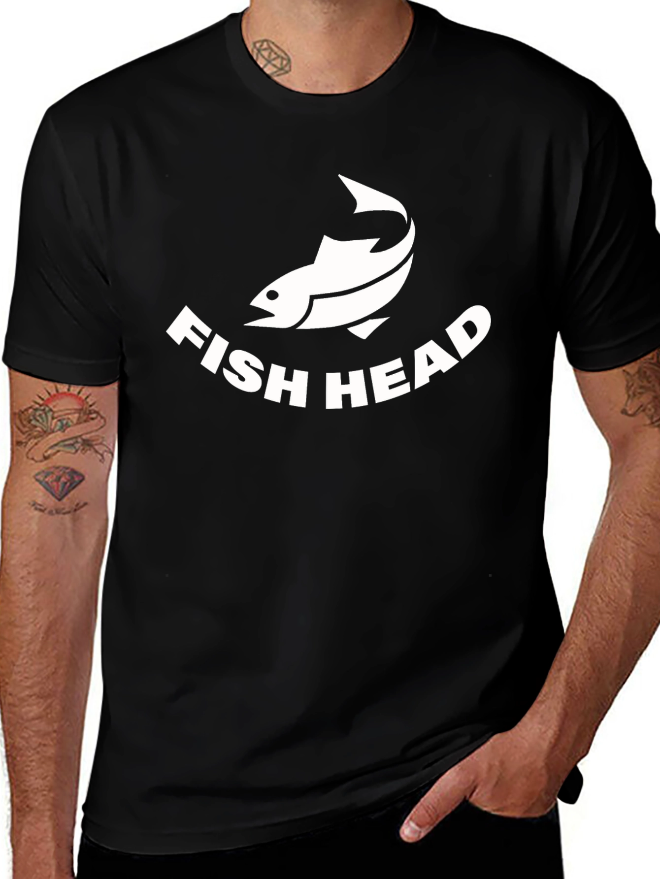 Funny Fish Head T-Shirt - Black Cotton Tee