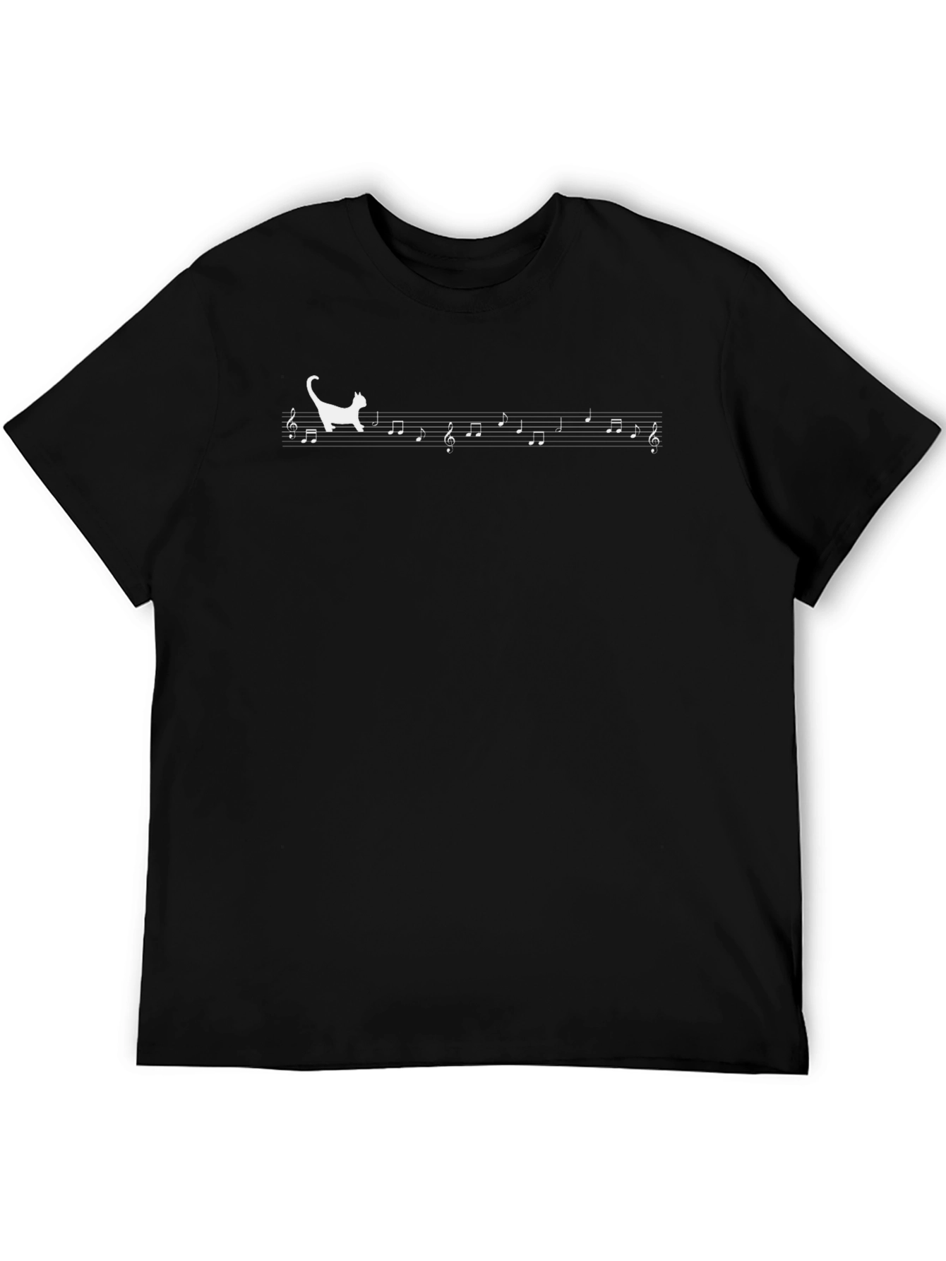 Cat Music Note T-Shirt - Black Cotton Tee