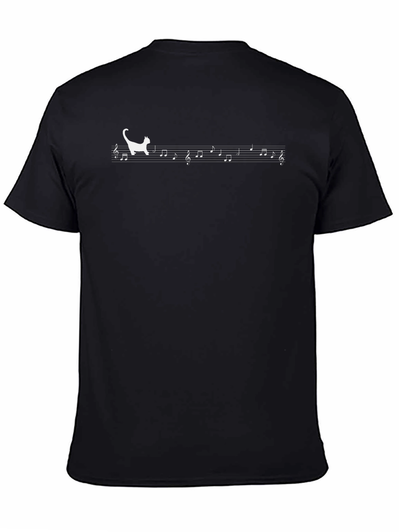 Cat Music Note T-Shirt - Black Cotton Tee