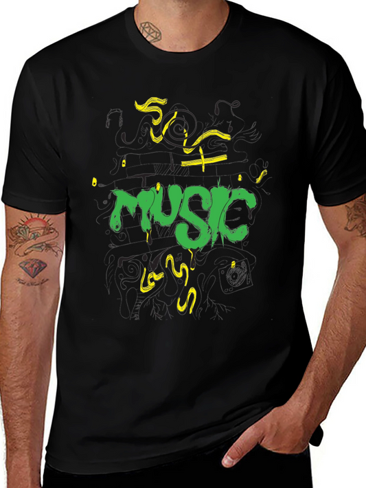 Music T-Shirt - Black Cotton Graphic Tee