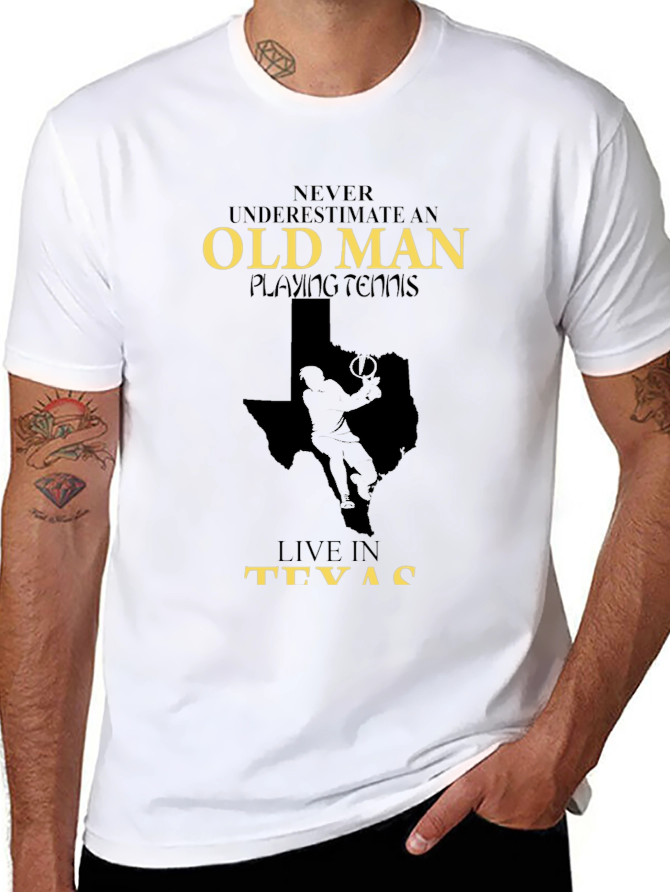 Old Man Playing Tennis in Texas Graphic Tee