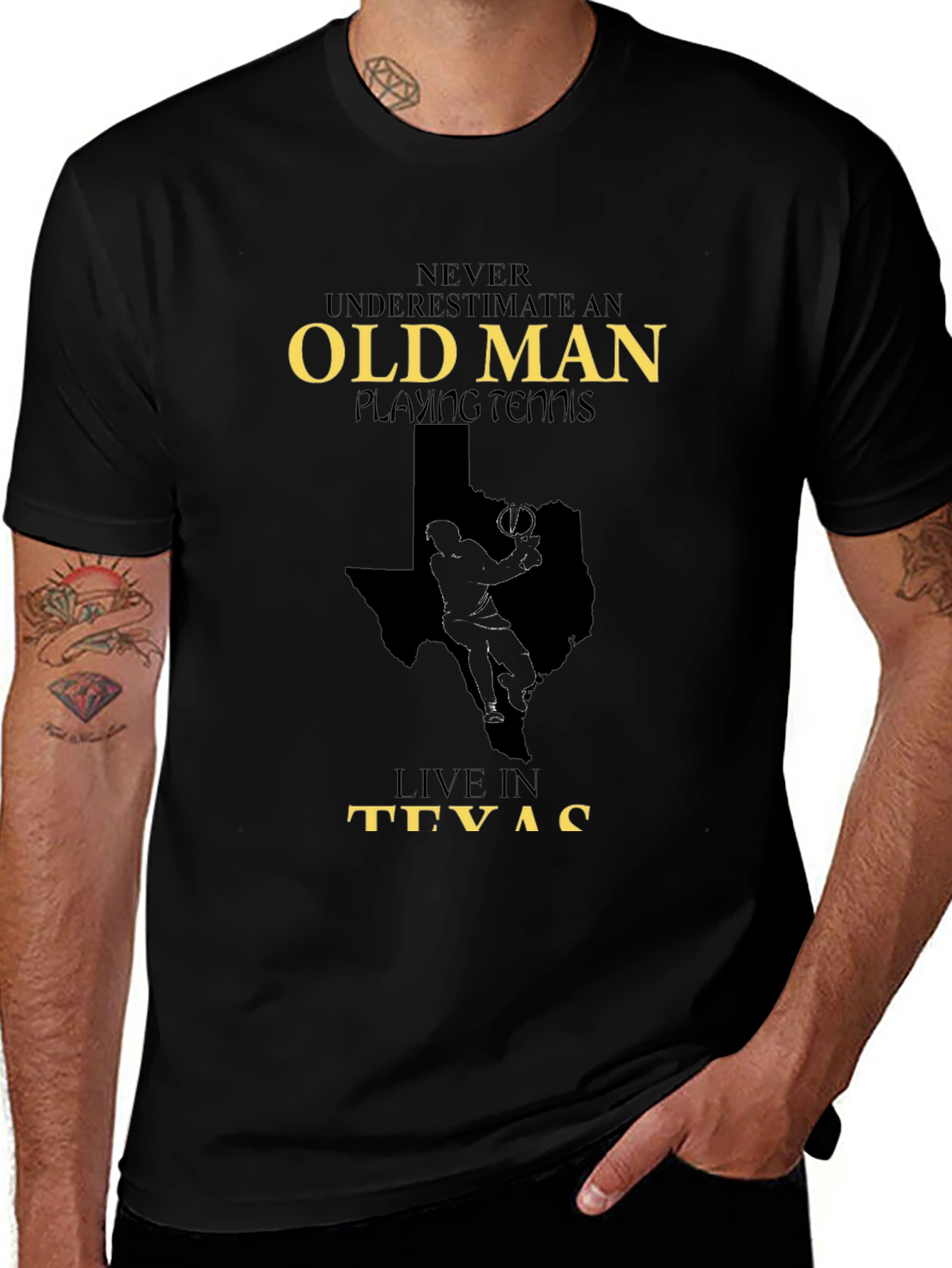 Old Man Playing Tennis in Texas Graphic Tee