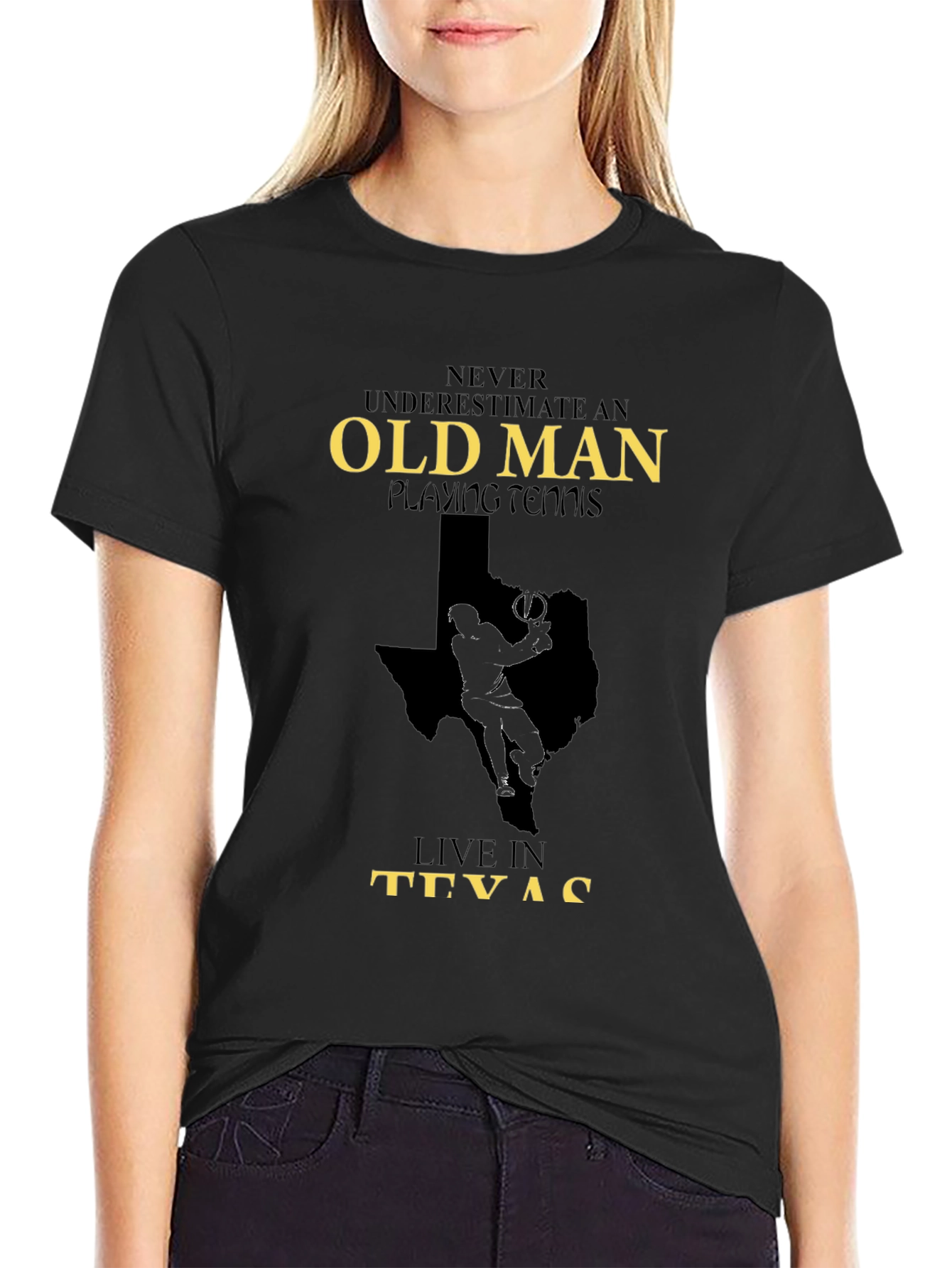 Old Man Playing Tennis in Texas Graphic Tee