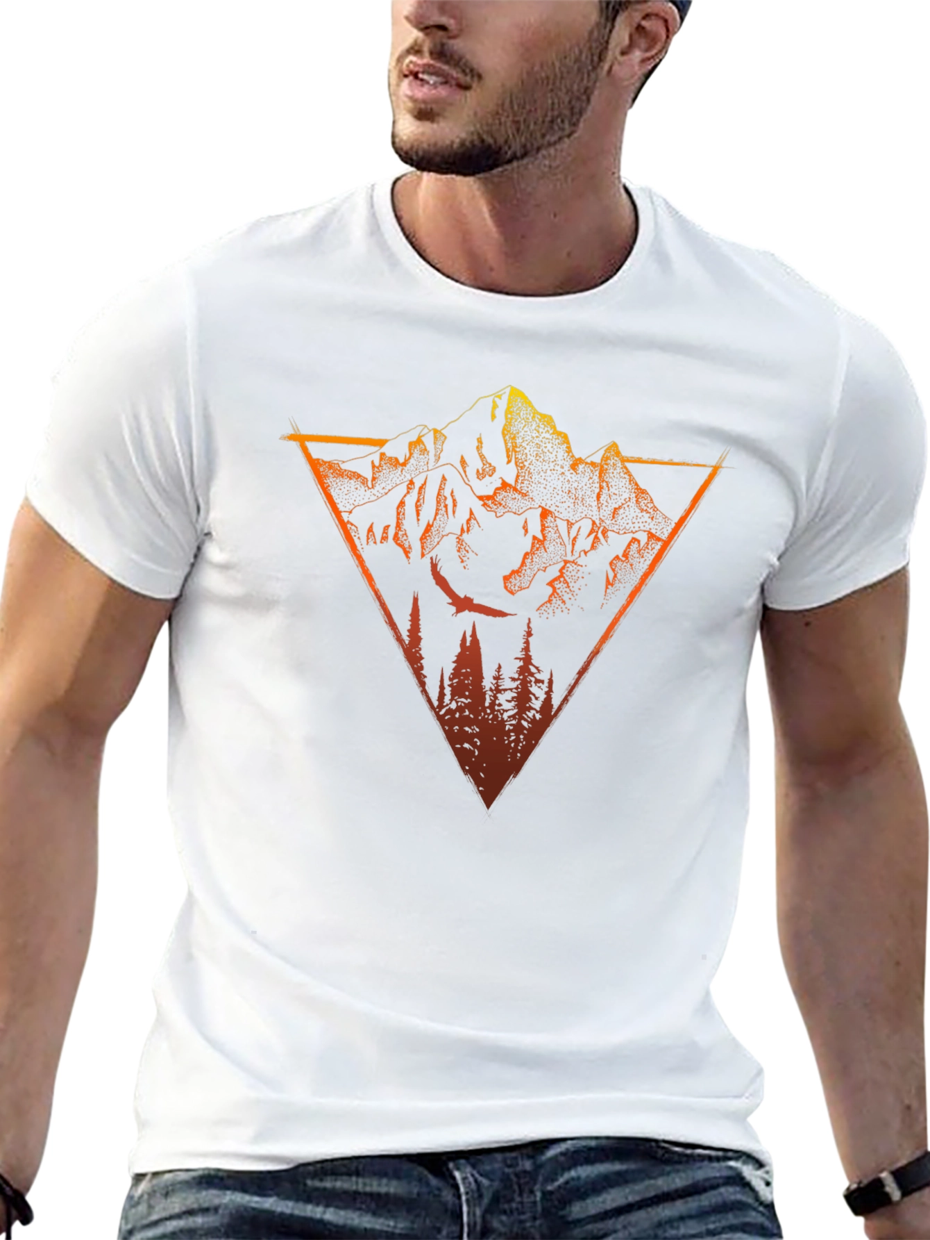 Mountain Triangle Graphic Tee - Black Cotton T-Shirt