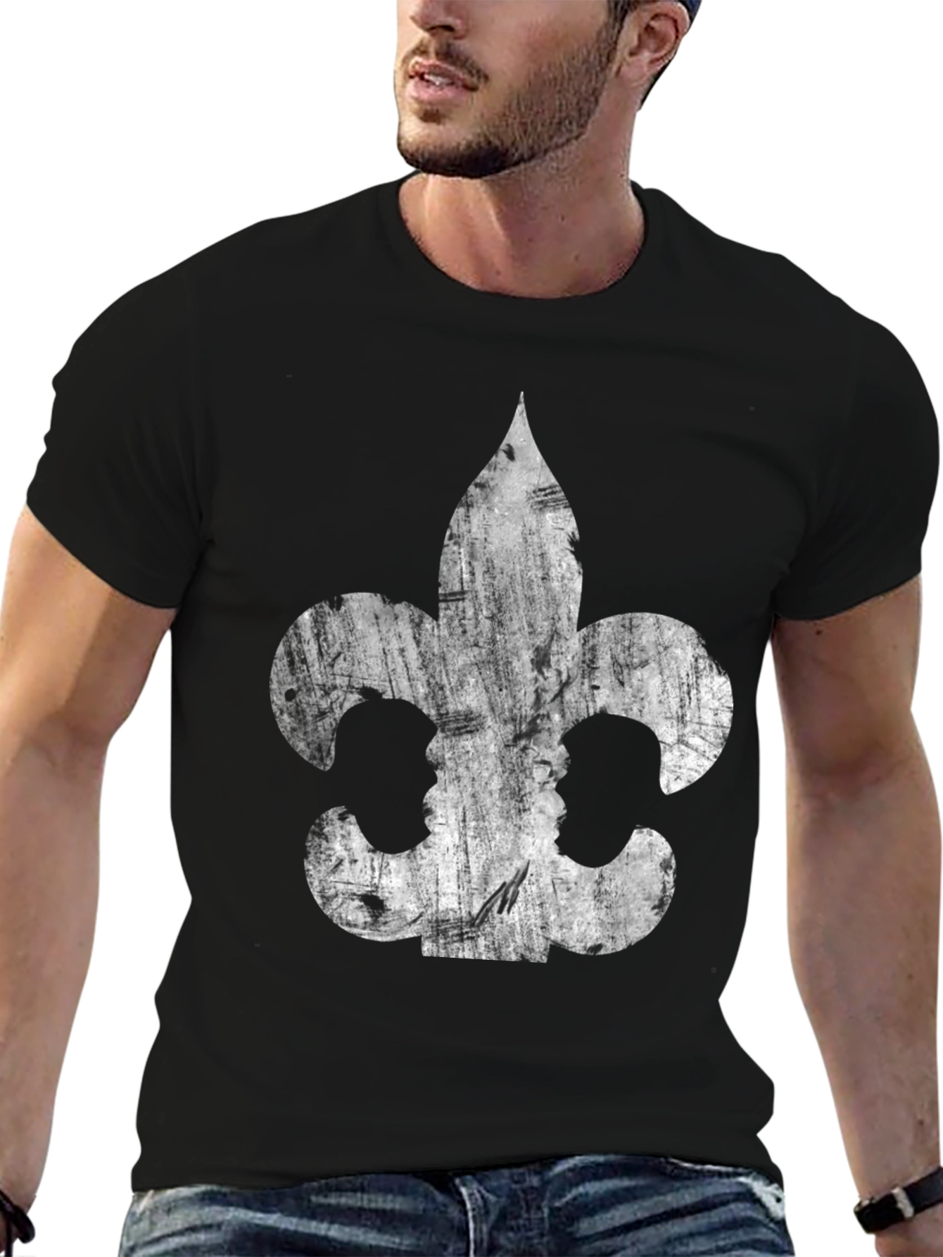 Fleur-de-Lis Distressed Graphic Tee - Black