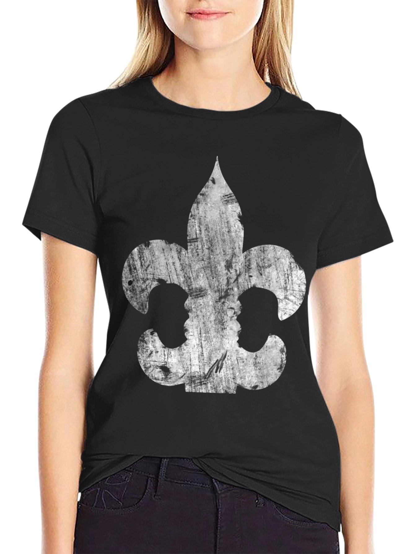 Fleur-de-Lis Distressed Graphic Tee - Black