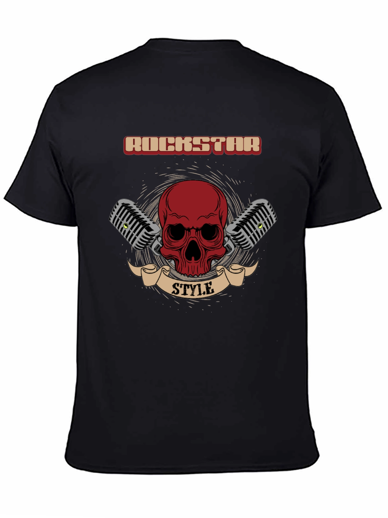 Rockstar Style Graphic Tee - Skull & Microphones
