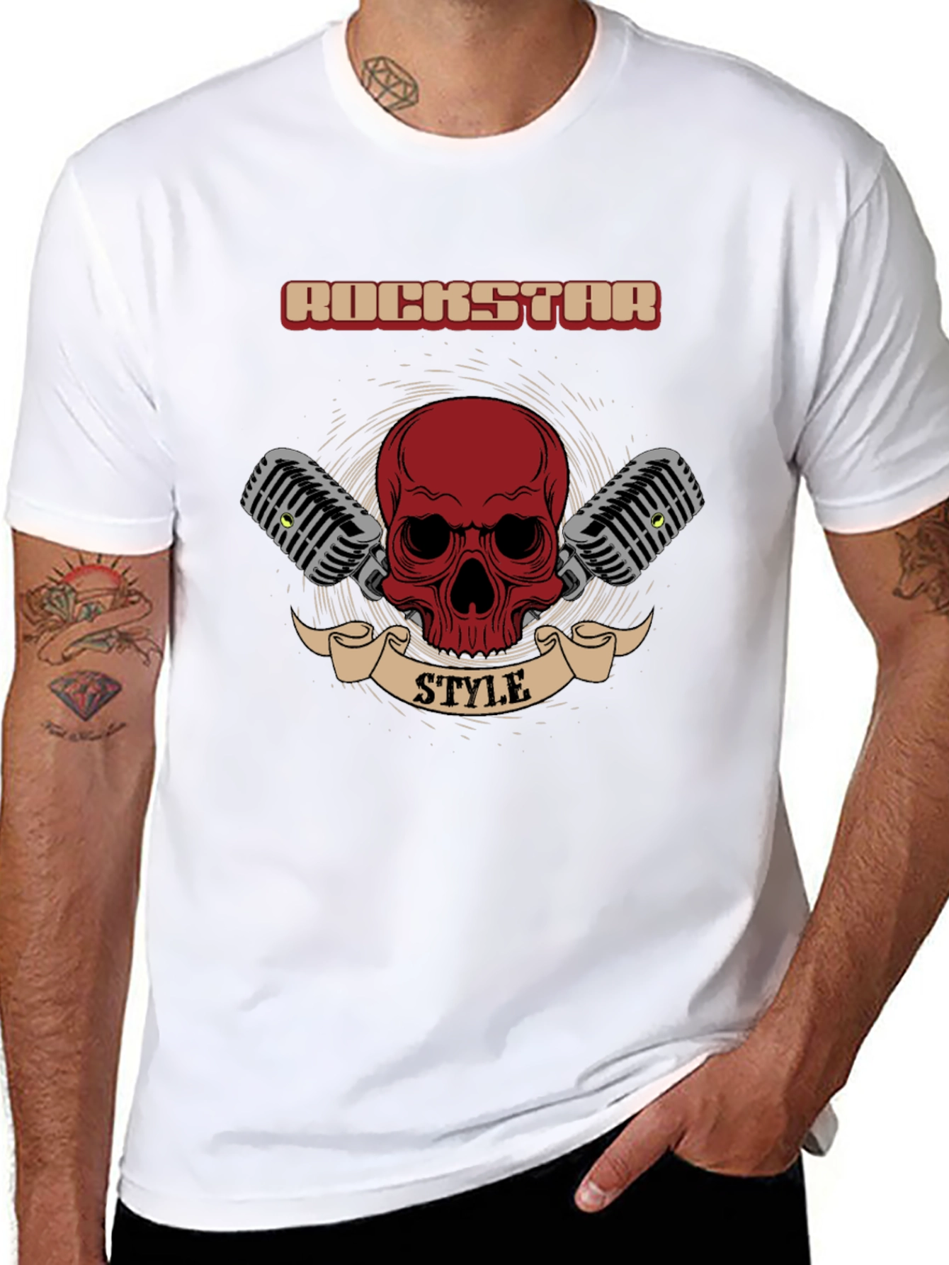Rockstar Style Graphic Tee - Skull & Microphones