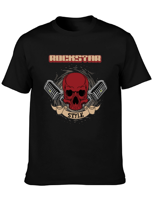 Rockstar Style Graphic Tee - Skull & Microphones