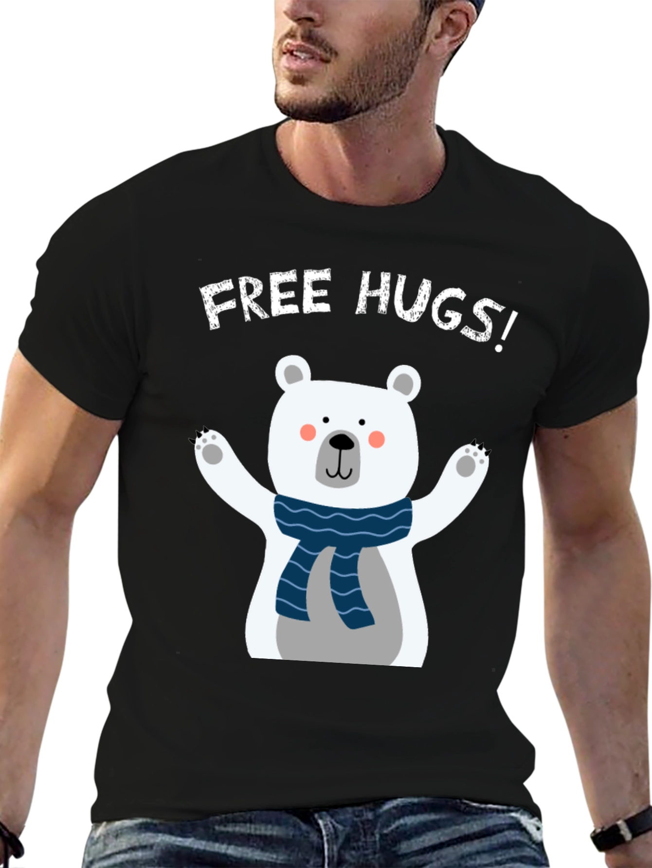 Free Hugs Polar Bear Graphic T-Shirt