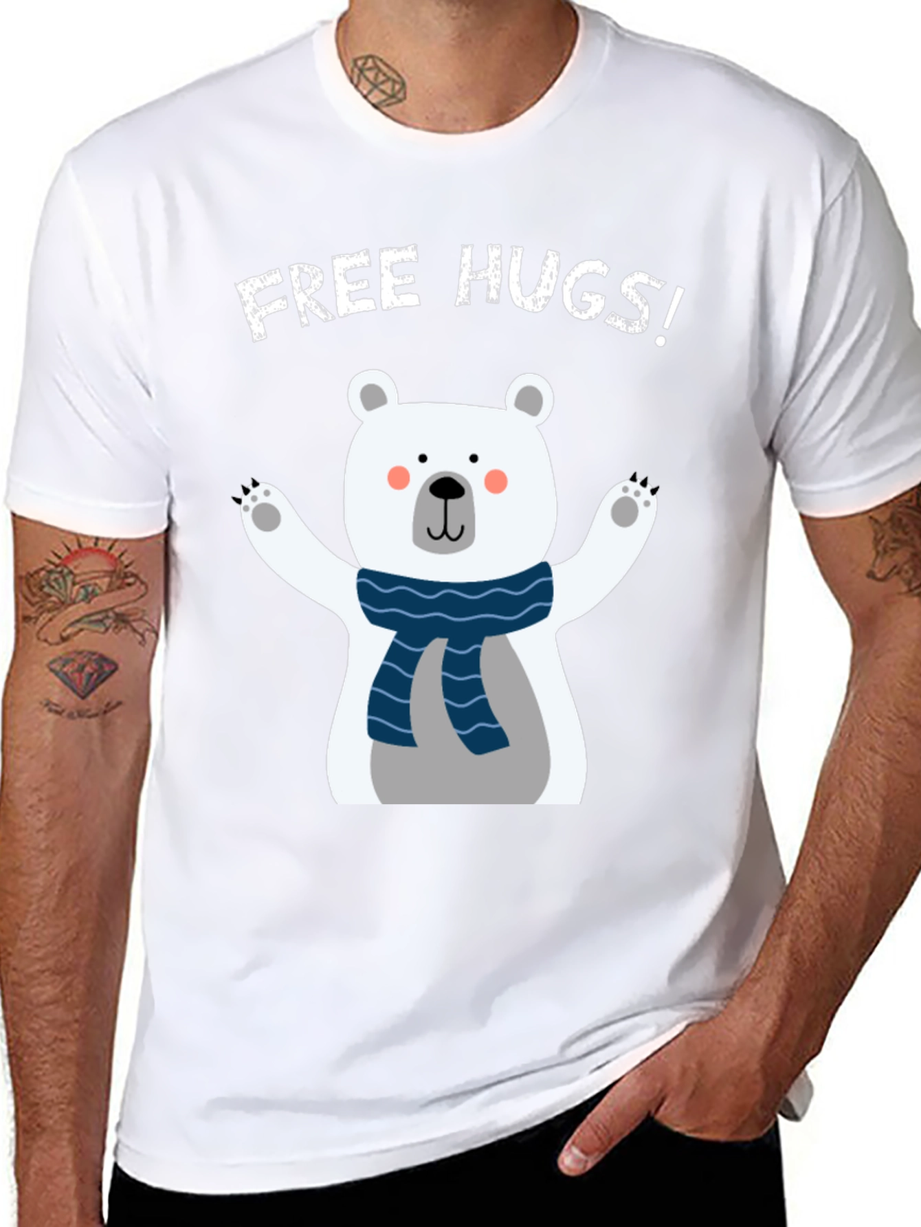 Free Hugs Polar Bear Graphic T-Shirt