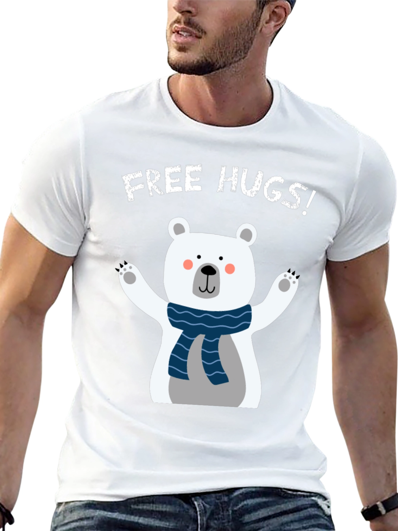 Free Hugs Polar Bear Graphic T-Shirt