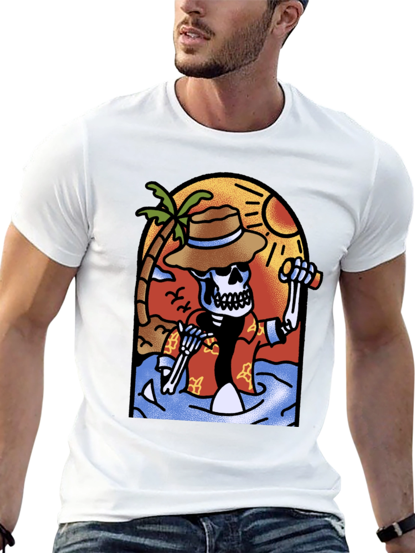Tropical Skeleton Graphic T-Shirt