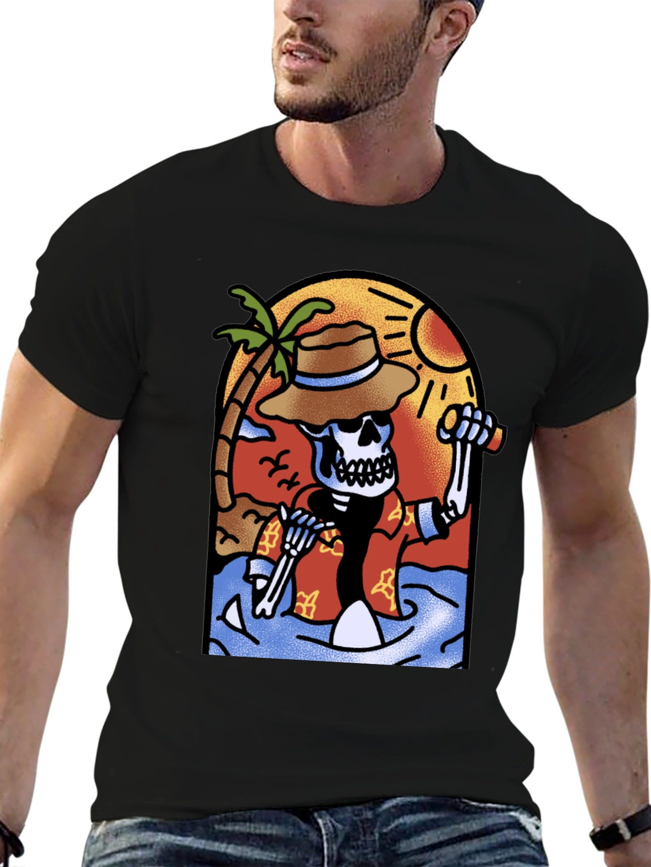 Tropical Skeleton Graphic T-Shirt