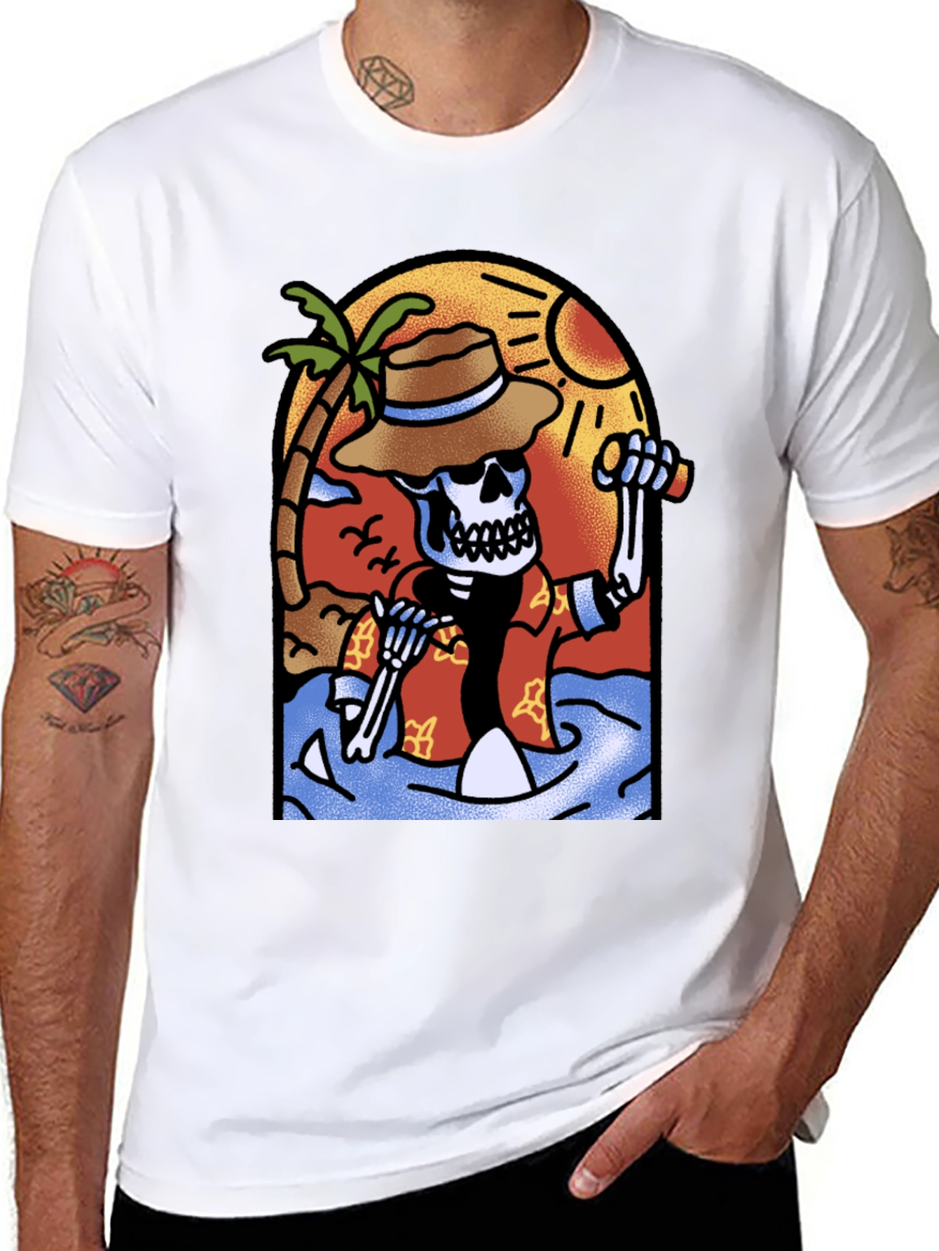 Tropical Skeleton Graphic T-Shirt