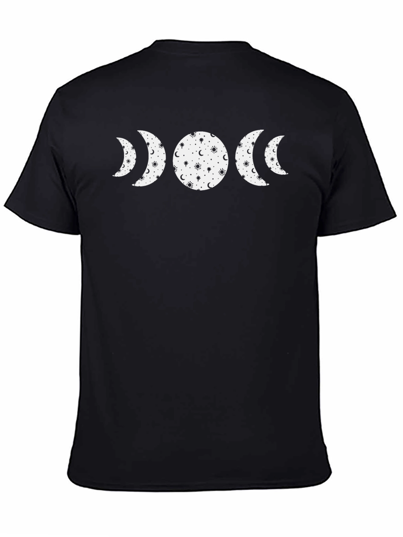 Celestial Moon Phase Graphic Tee - Black Cotton