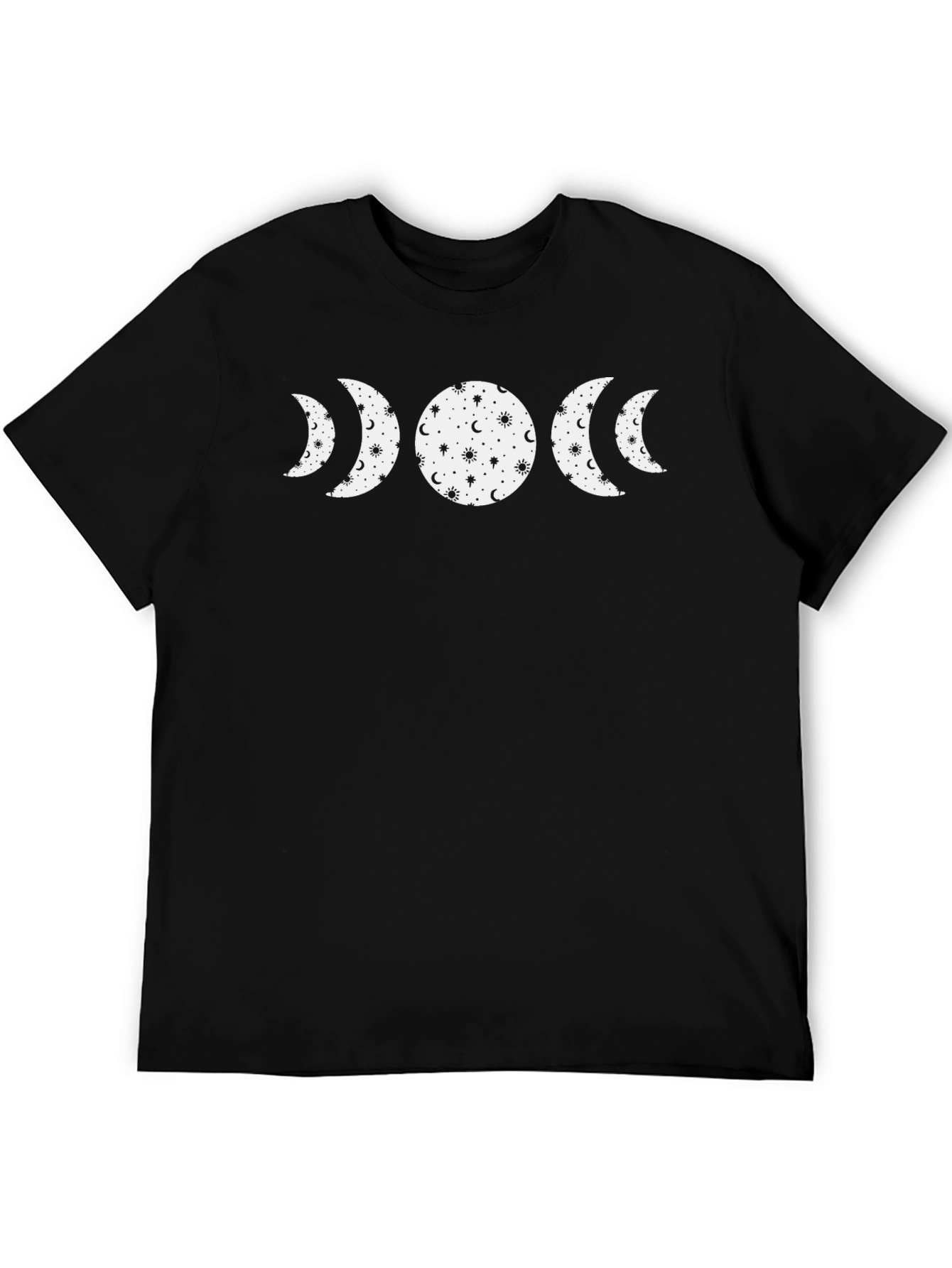 Celestial Moon Phase Graphic Tee - Black Cotton