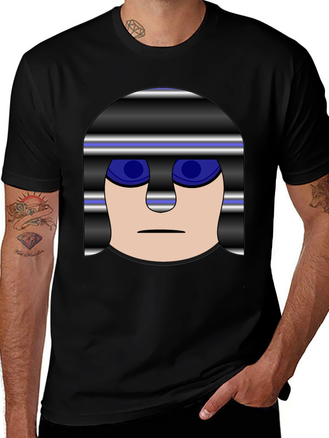 Mens Black T-Shirt with Cartoon Prisoner Graphic