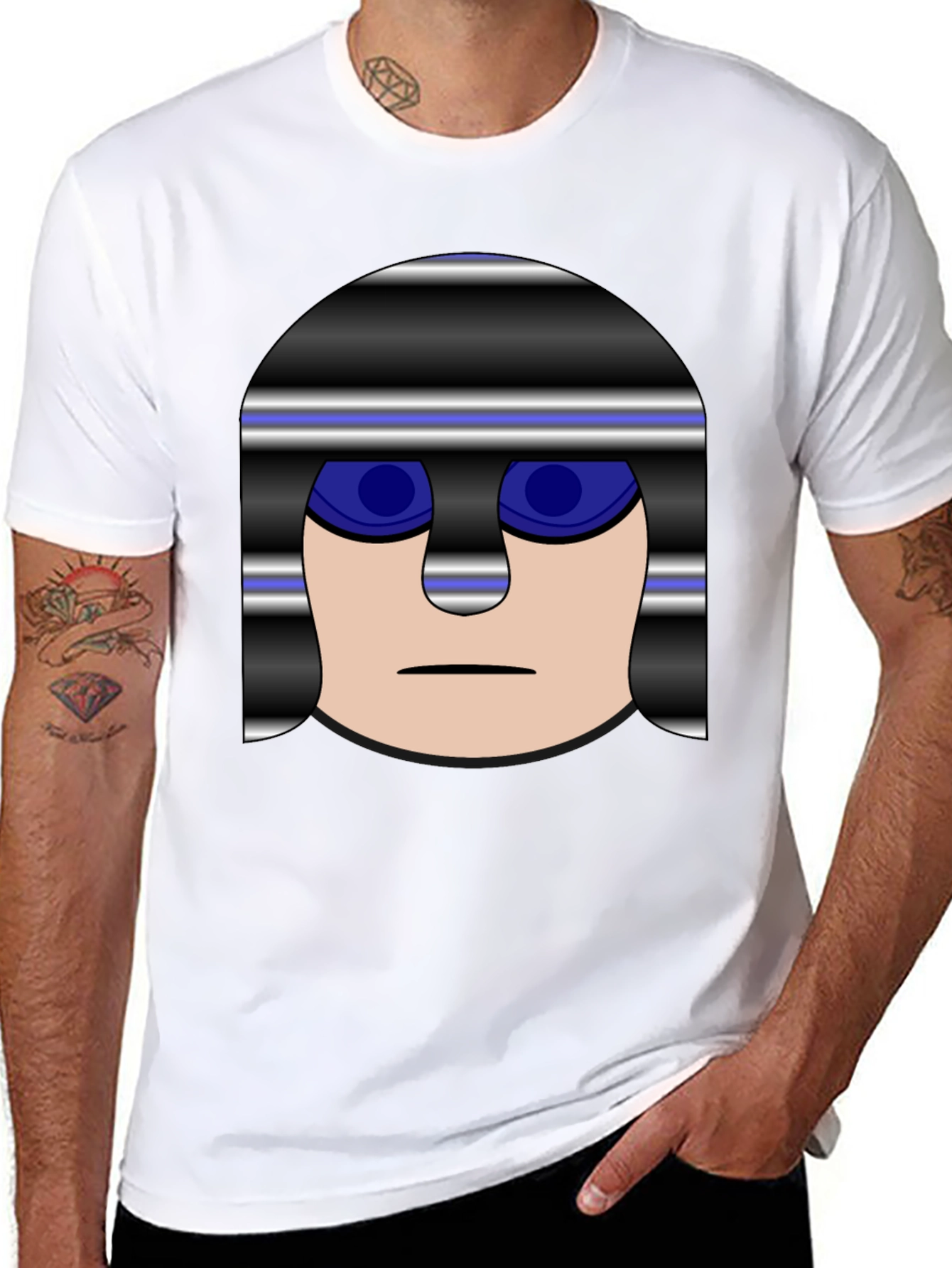 Mens Black T-Shirt with Cartoon Prisoner Graphic