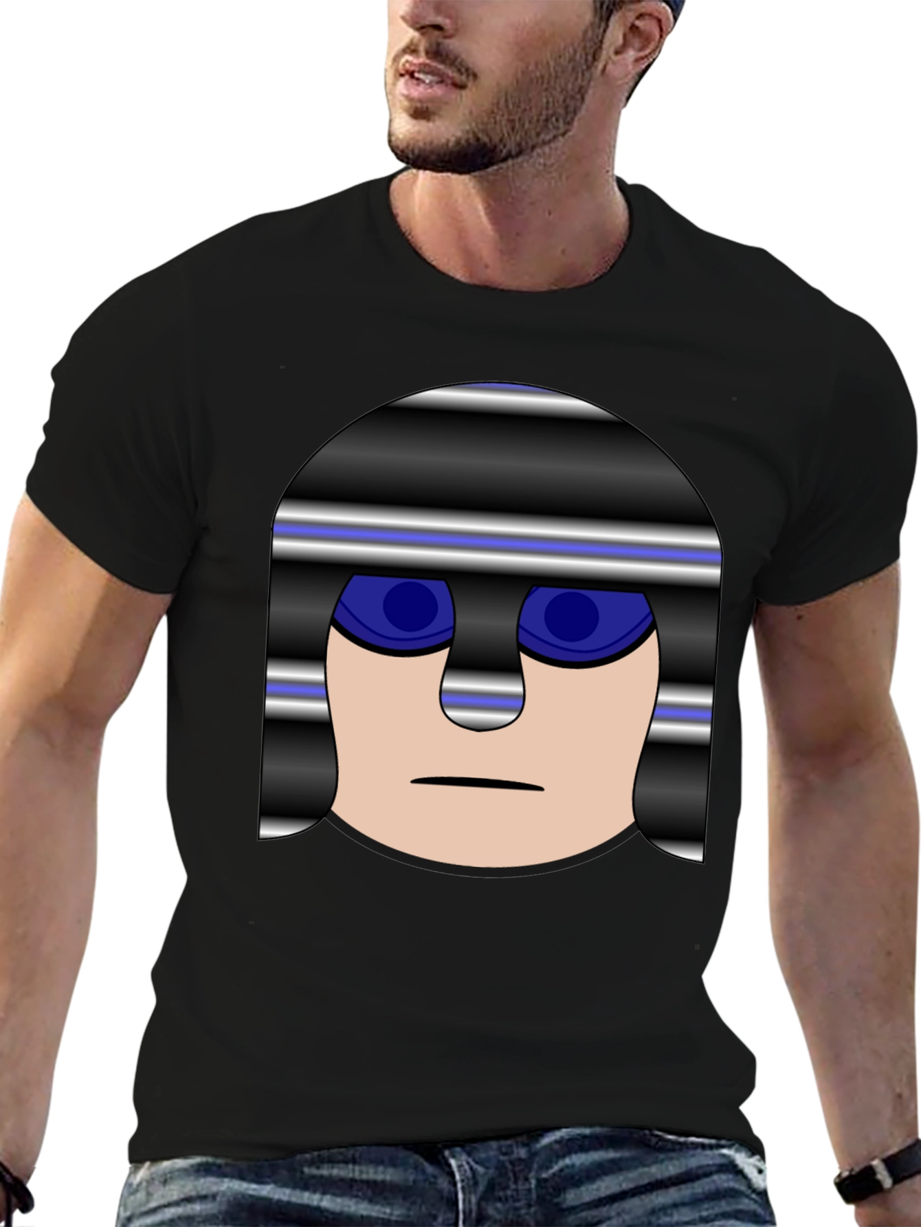 Mens Black T-Shirt with Cartoon Prisoner Graphic