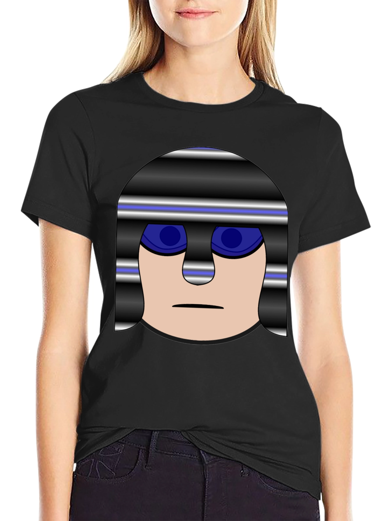 Mens Black T-Shirt with Cartoon Prisoner Graphic