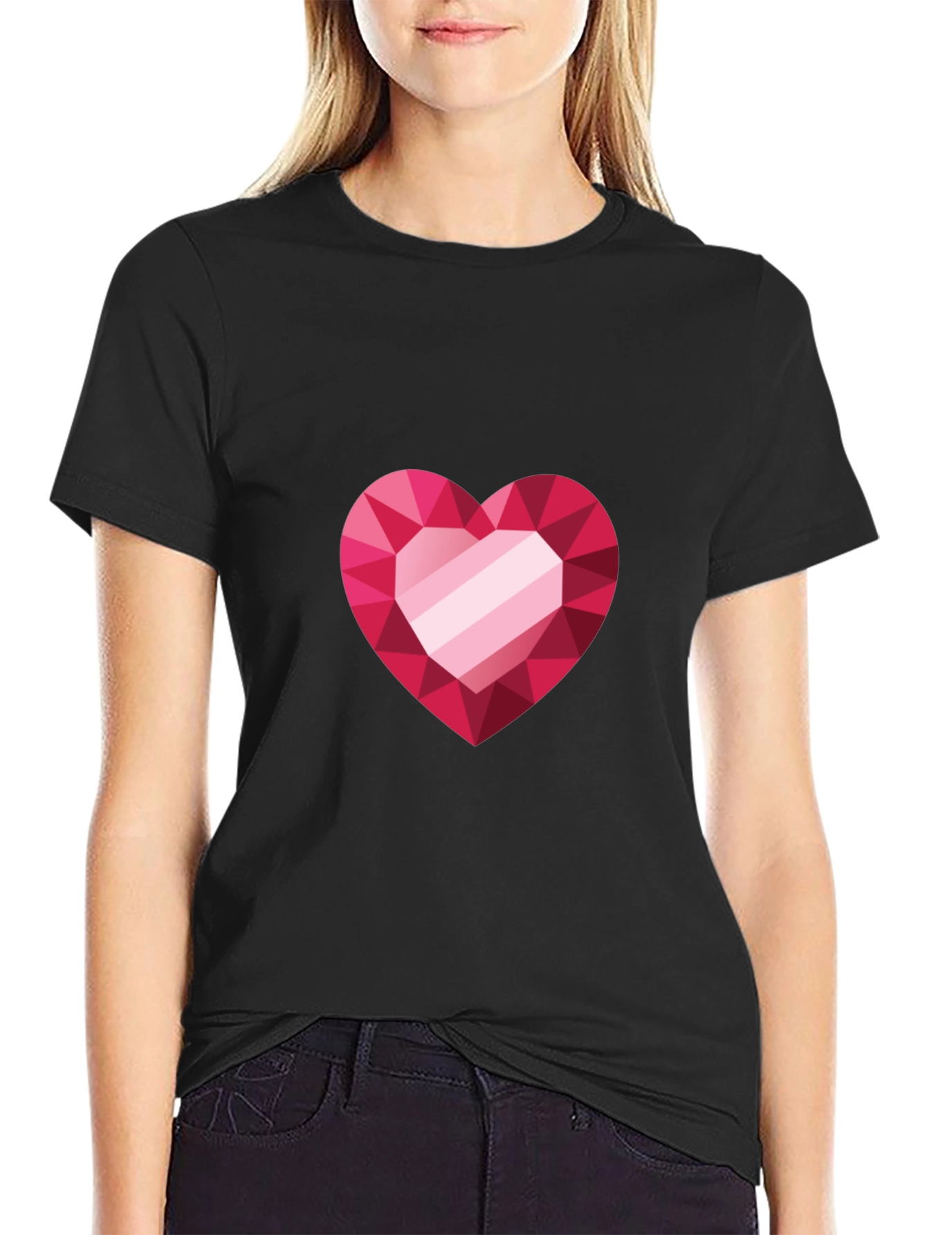 Heart Gem Graphic Black Tee