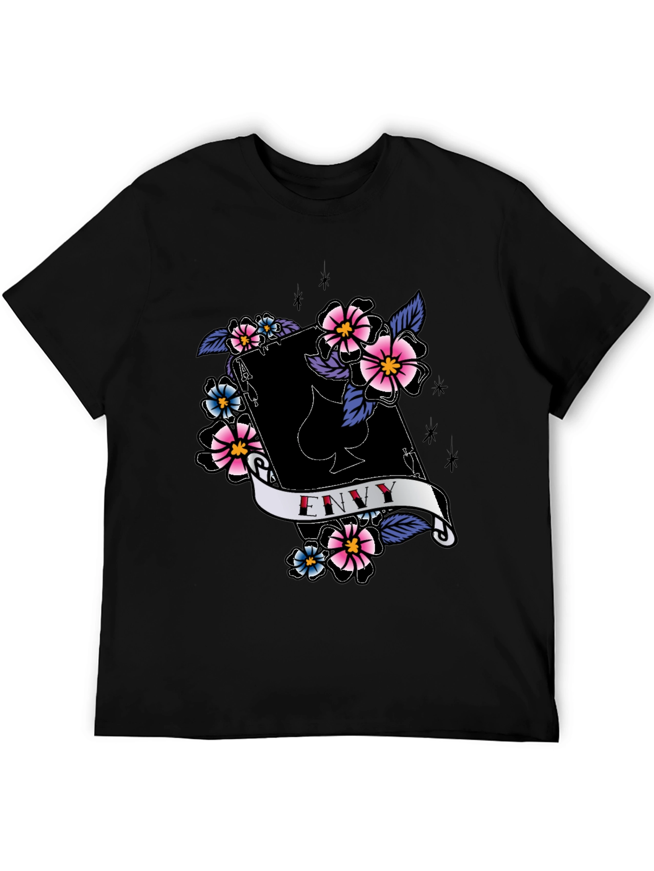 Envy Ace of Spades Floral Graphic Black T-Shirt