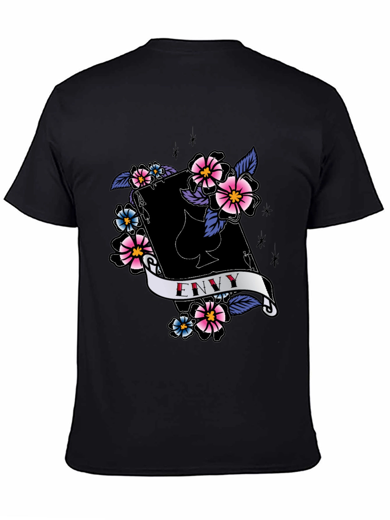 Envy Ace of Spades Floral Graphic Black T-Shirt