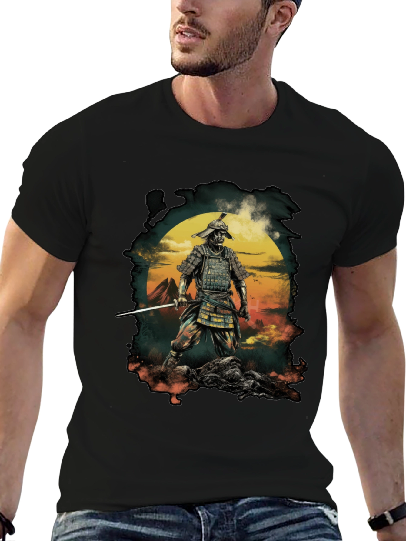Samurai Warrior Graphic Tee - Mens Black T-Shirt