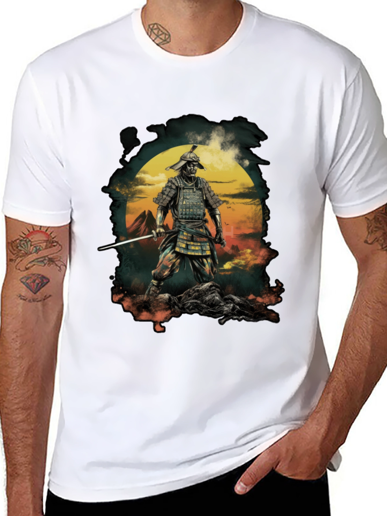 Samurai Warrior Graphic Tee - Mens Black T-Shirt