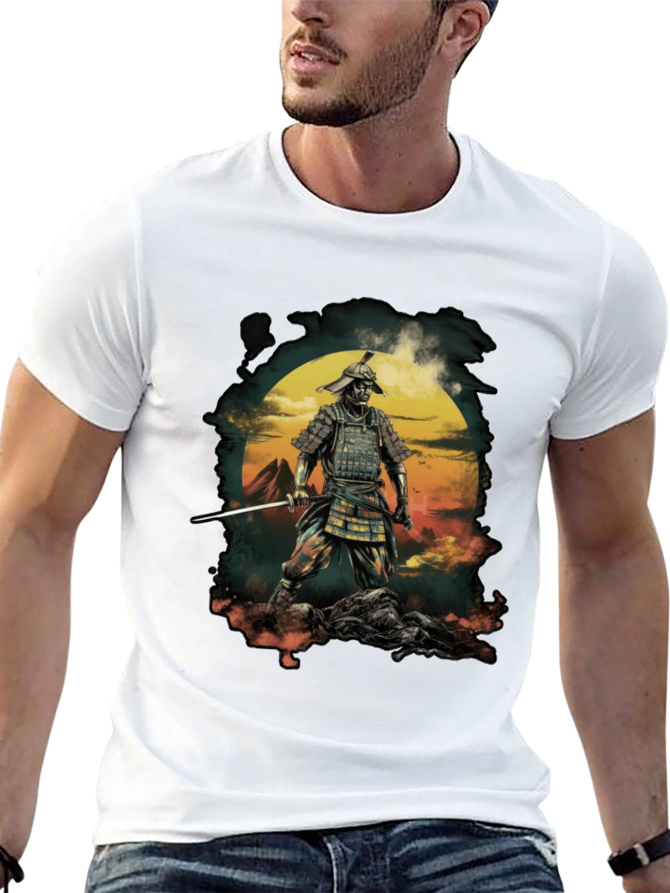 Samurai Warrior Graphic Tee - Mens Black T-Shirt
