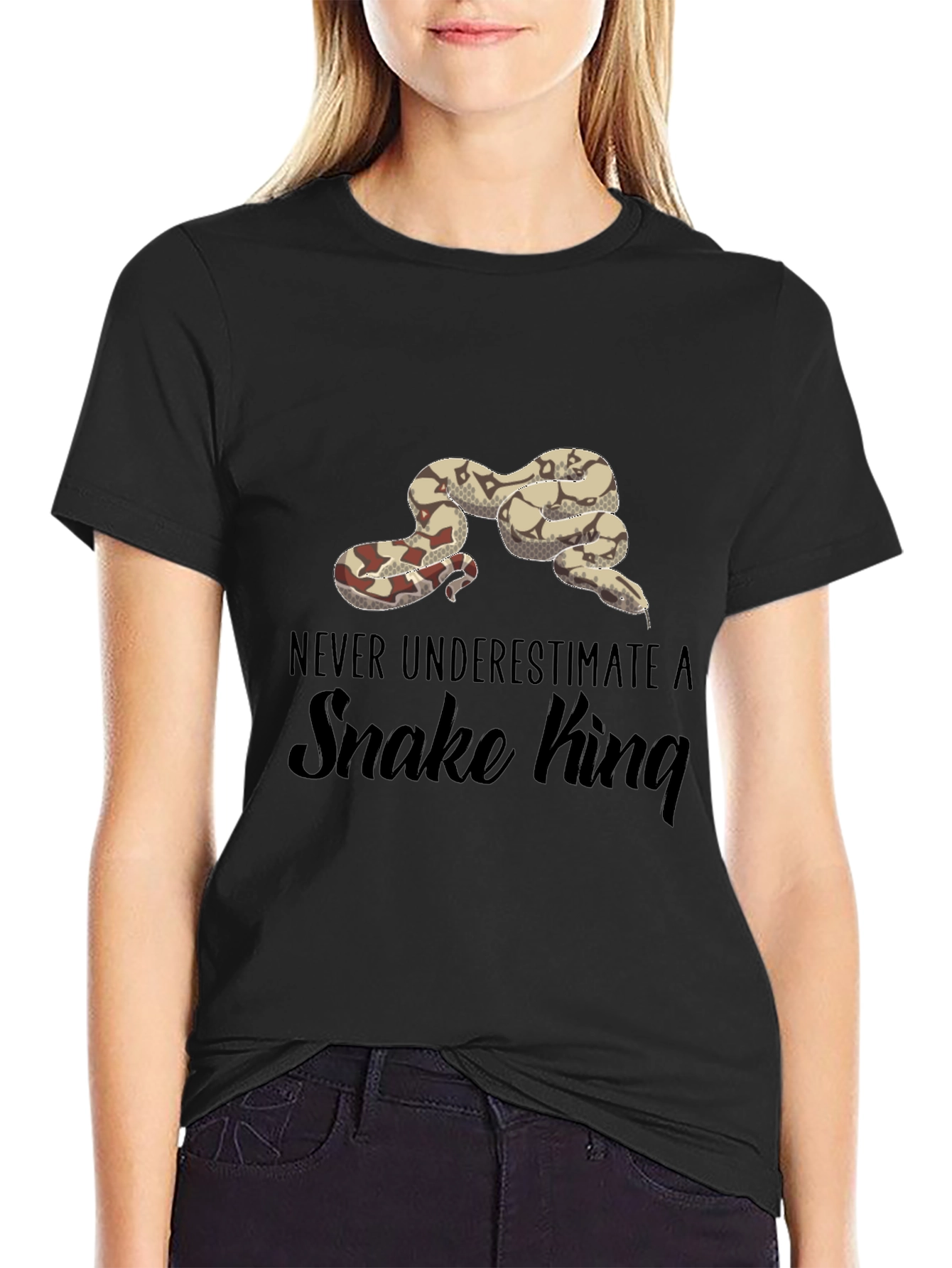 Never Underestimate A Snake King Black T-Shirt