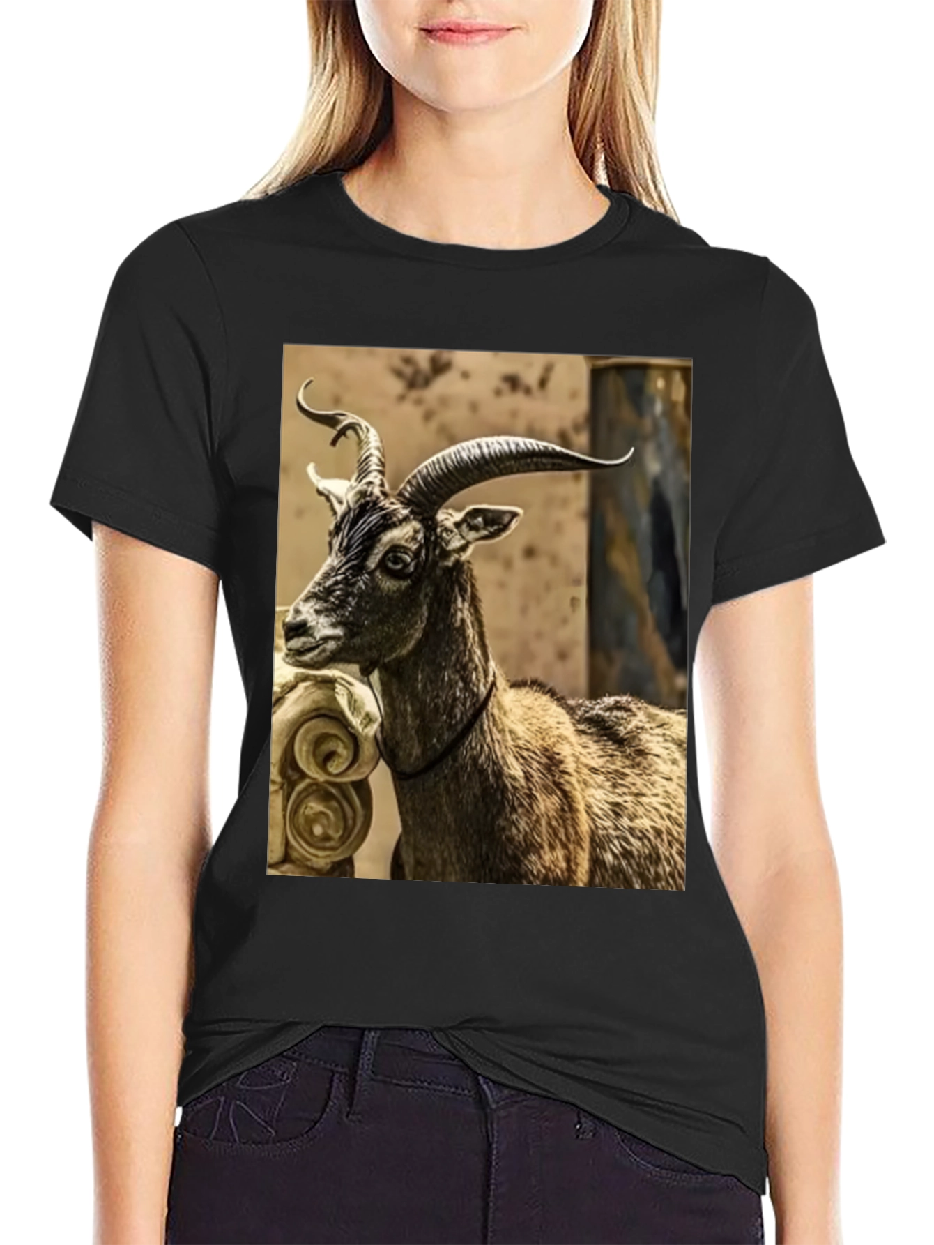 Majestic Goat Graphic Tee - Stylish Animal Print Shirt