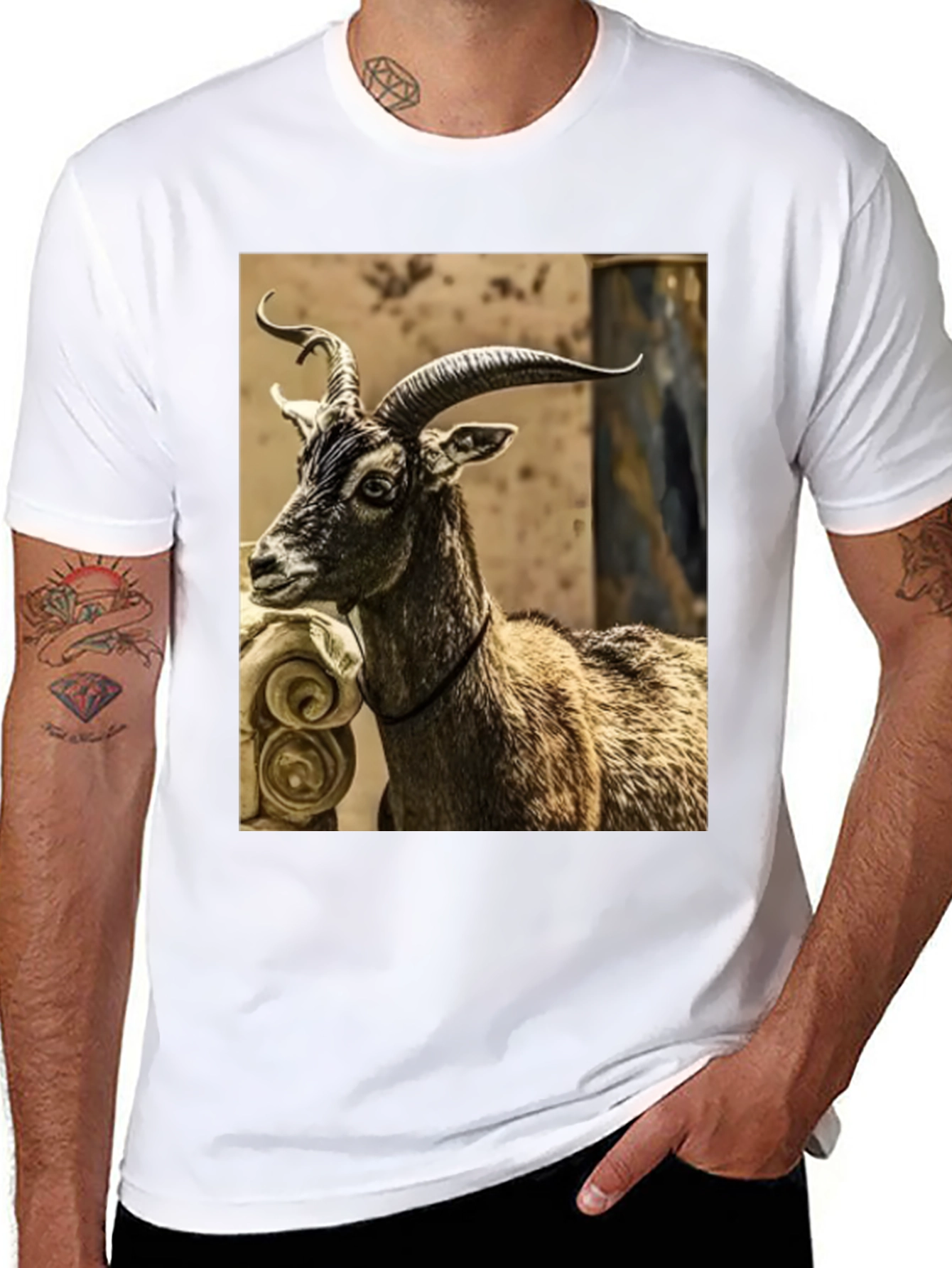Majestic Goat Graphic Tee - Stylish Animal Print Shirt