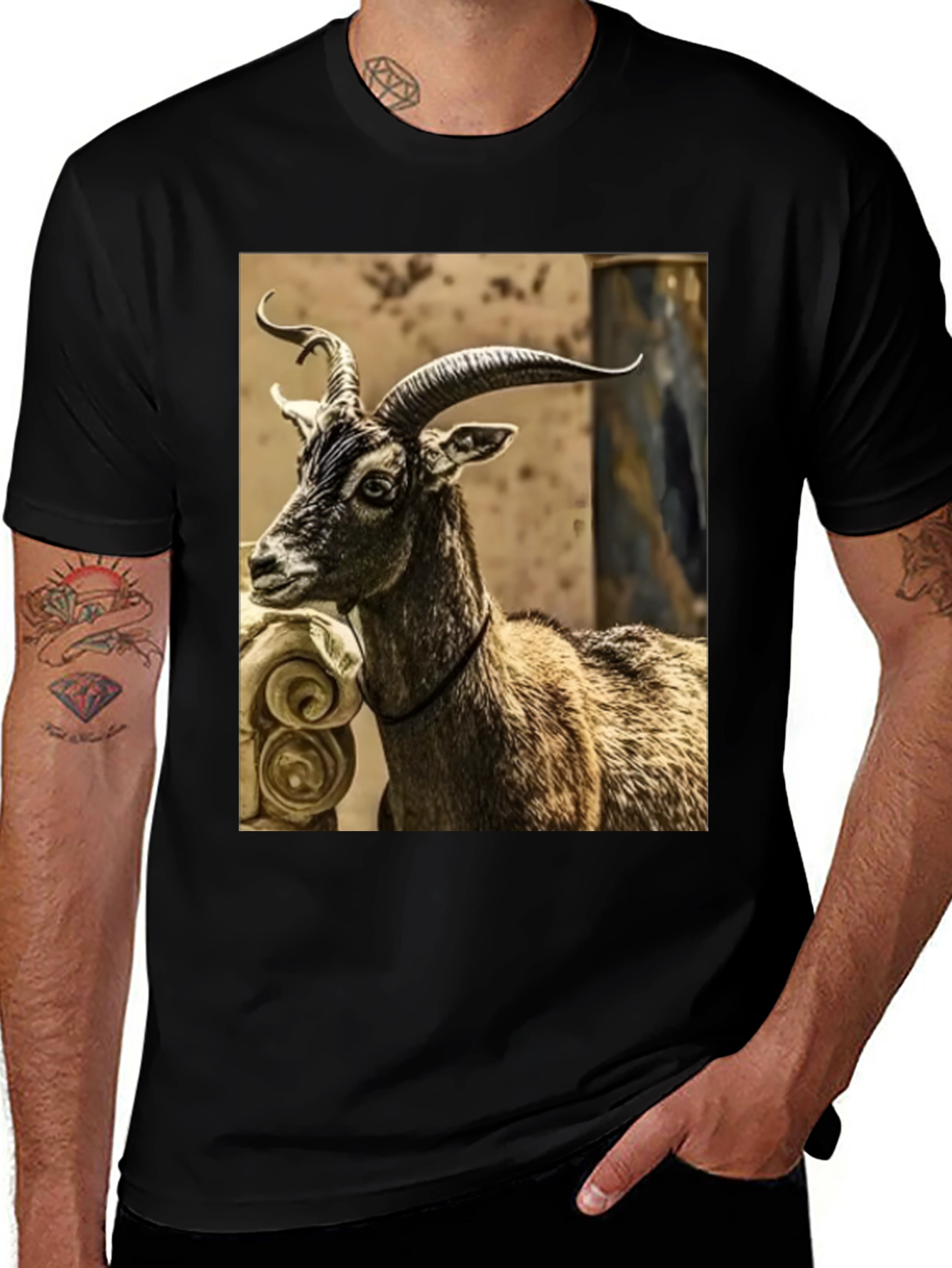 Majestic Goat Graphic Tee - Stylish Animal Print Shirt
