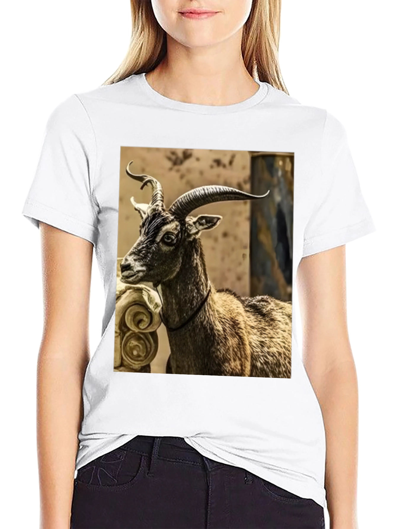 Majestic Goat Graphic Tee - Stylish Animal Print Shirt