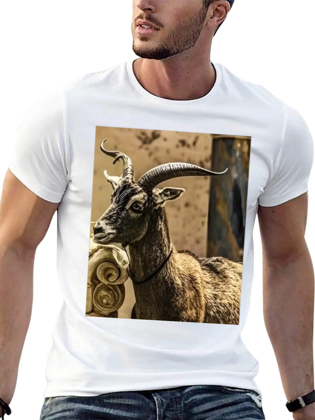 Majestic Goat Graphic Tee - Stylish Animal Print Shirt