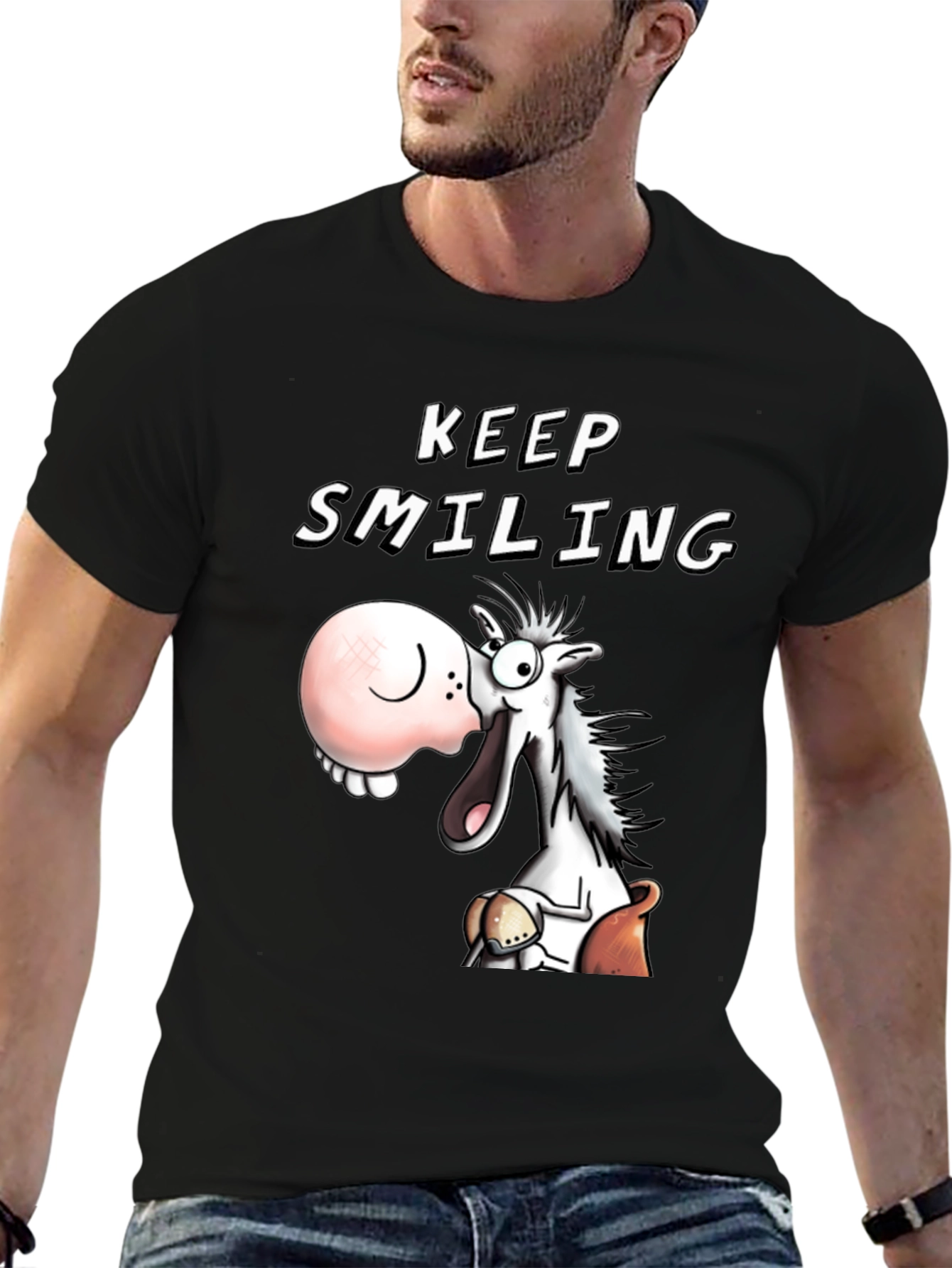 Keep Smiling T-Shirt Funny Horse Cartoon Tee