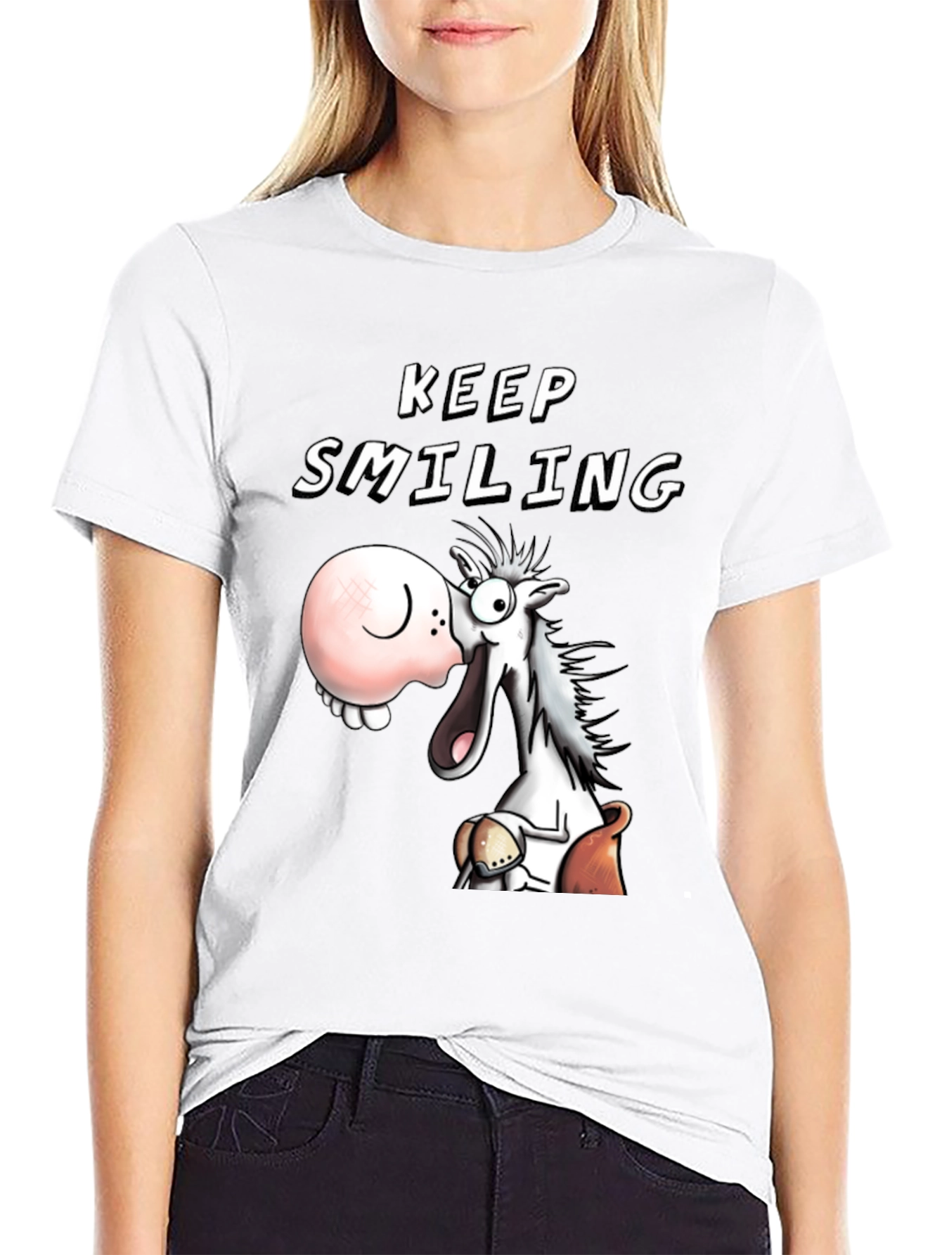 Keep Smiling T-Shirt Funny Horse Cartoon Tee