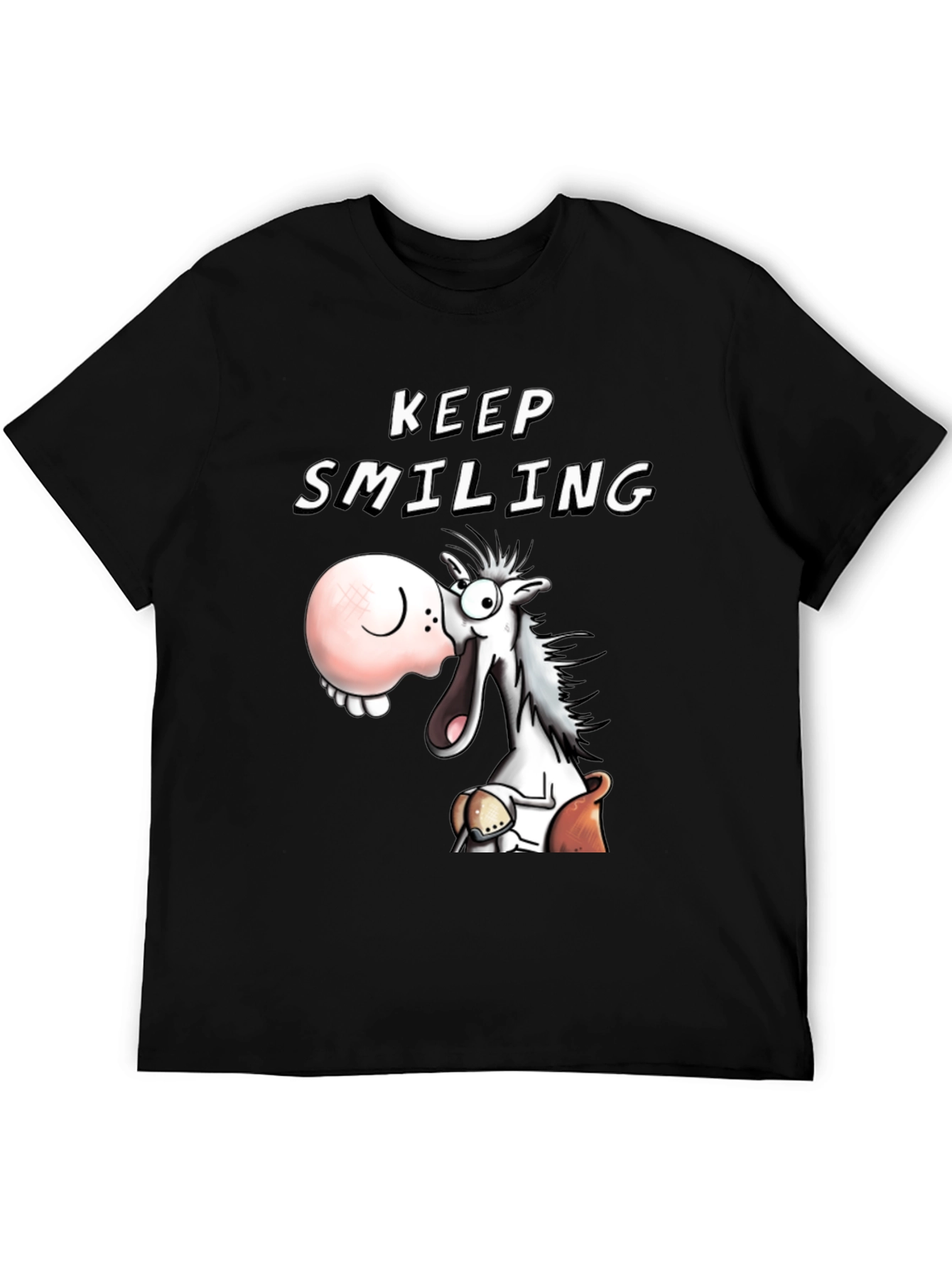 Keep Smiling T-Shirt Funny Horse Cartoon Tee