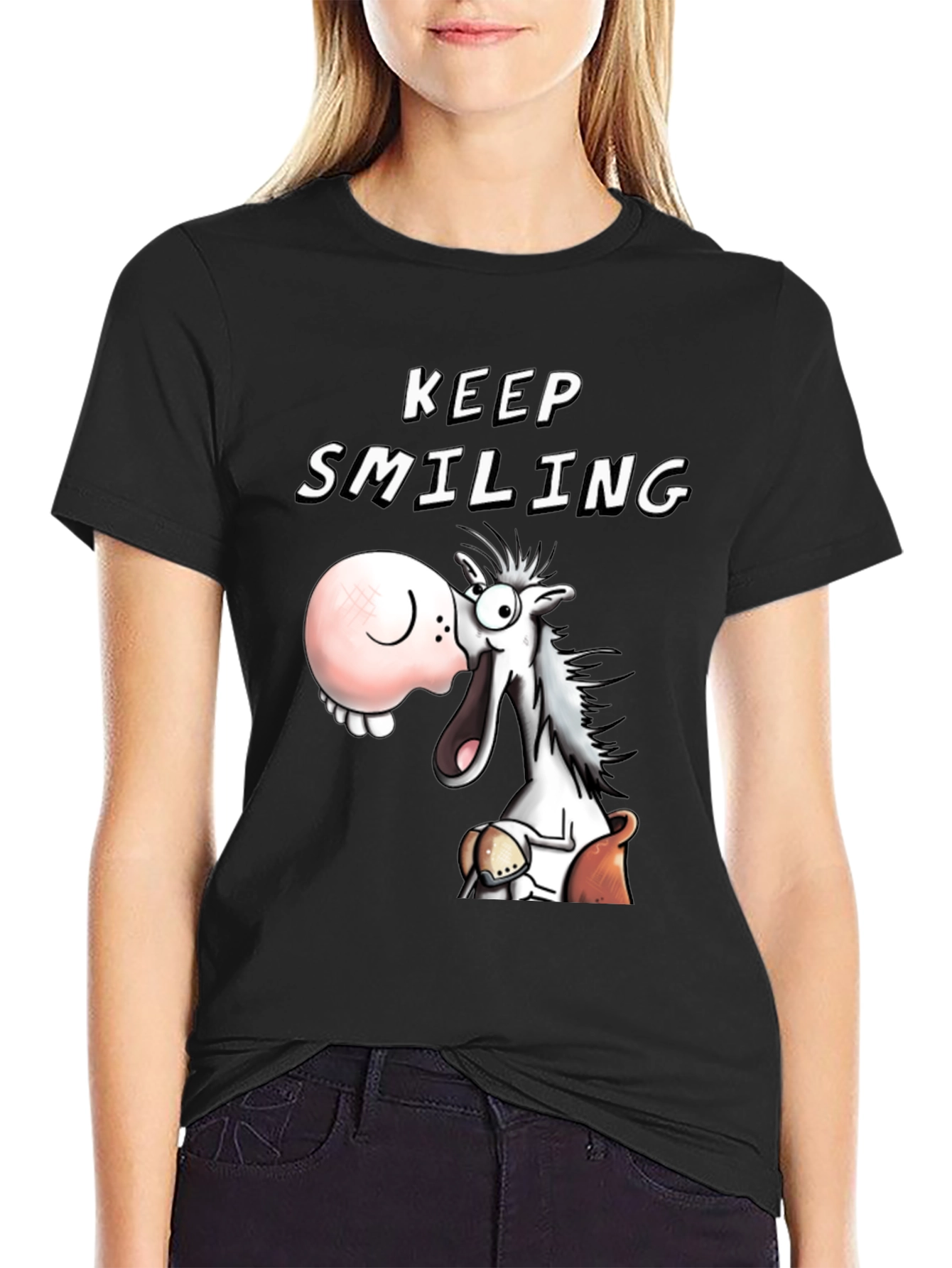 Keep Smiling T-Shirt Funny Horse Cartoon Tee