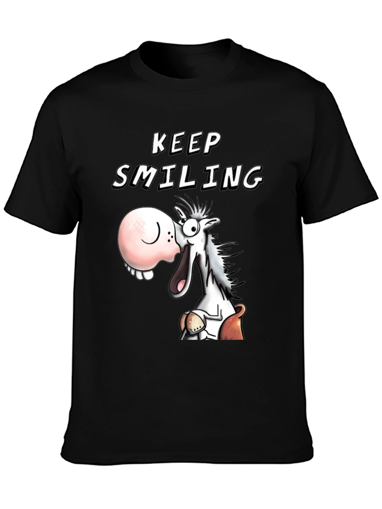 Keep Smiling T-Shirt Funny Horse Cartoon Tee