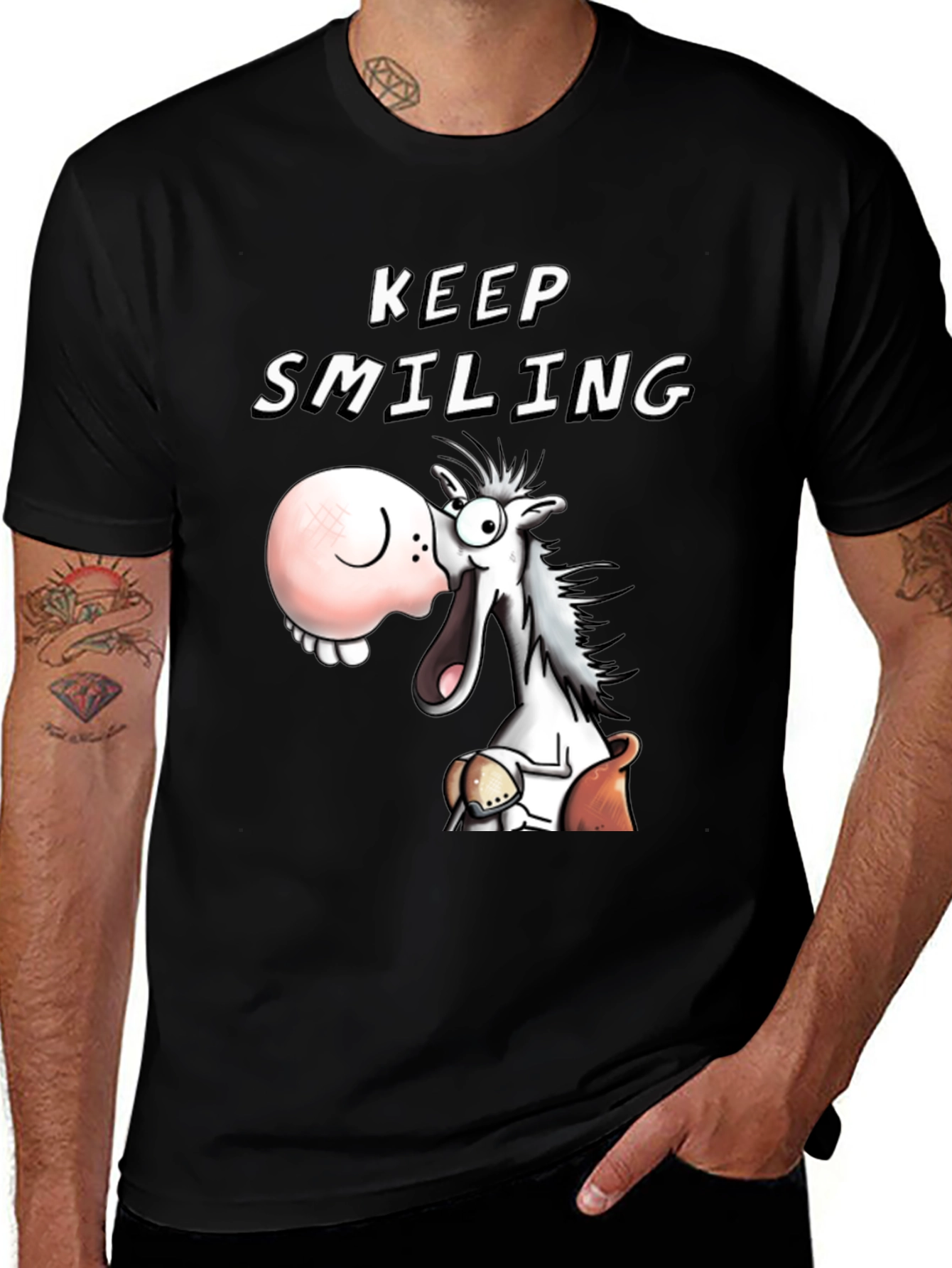 Keep Smiling T-Shirt Funny Horse Cartoon Tee