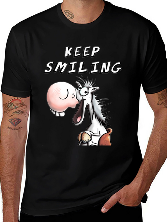 Keep Smiling T-Shirt Funny Horse Cartoon Tee