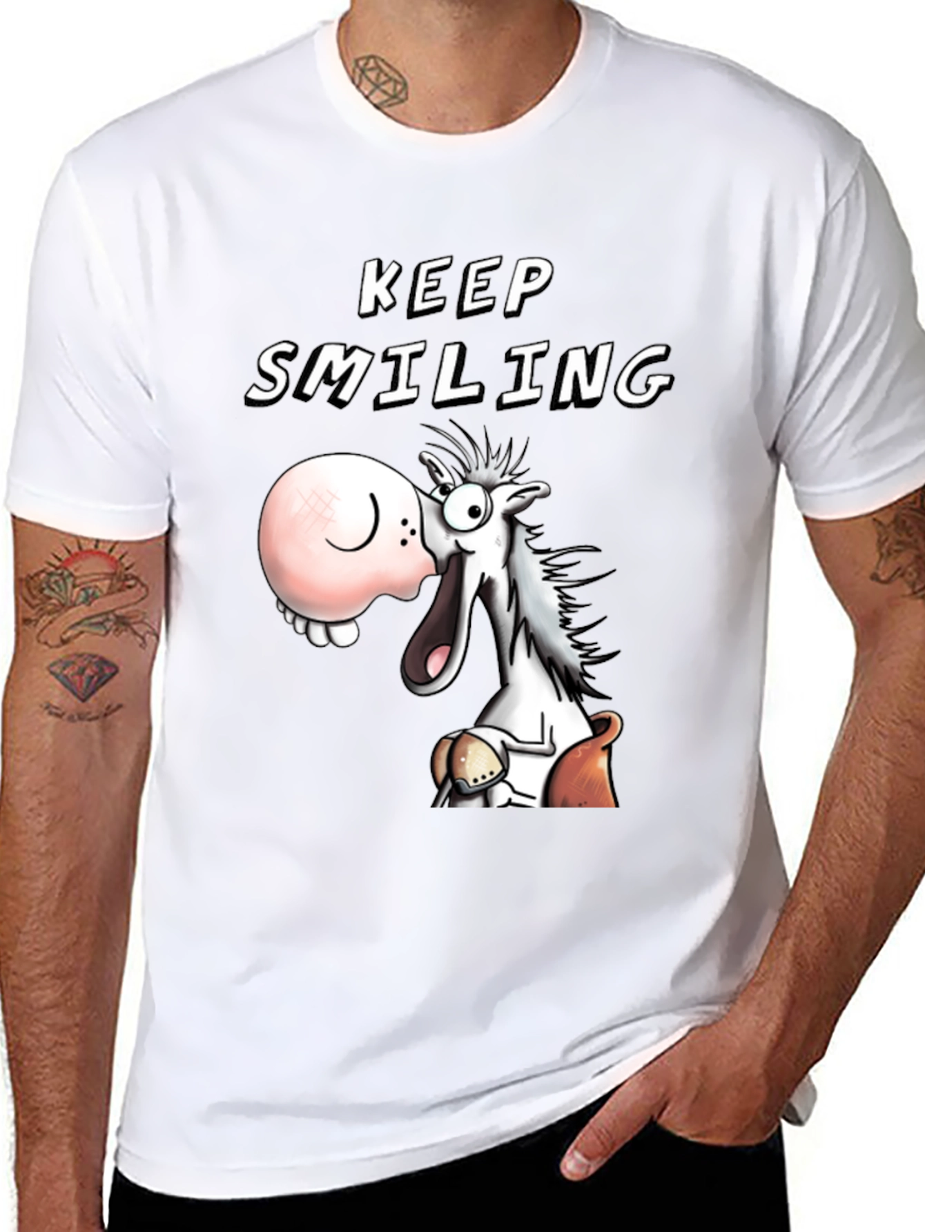 Keep Smiling T-Shirt Funny Horse Cartoon Tee