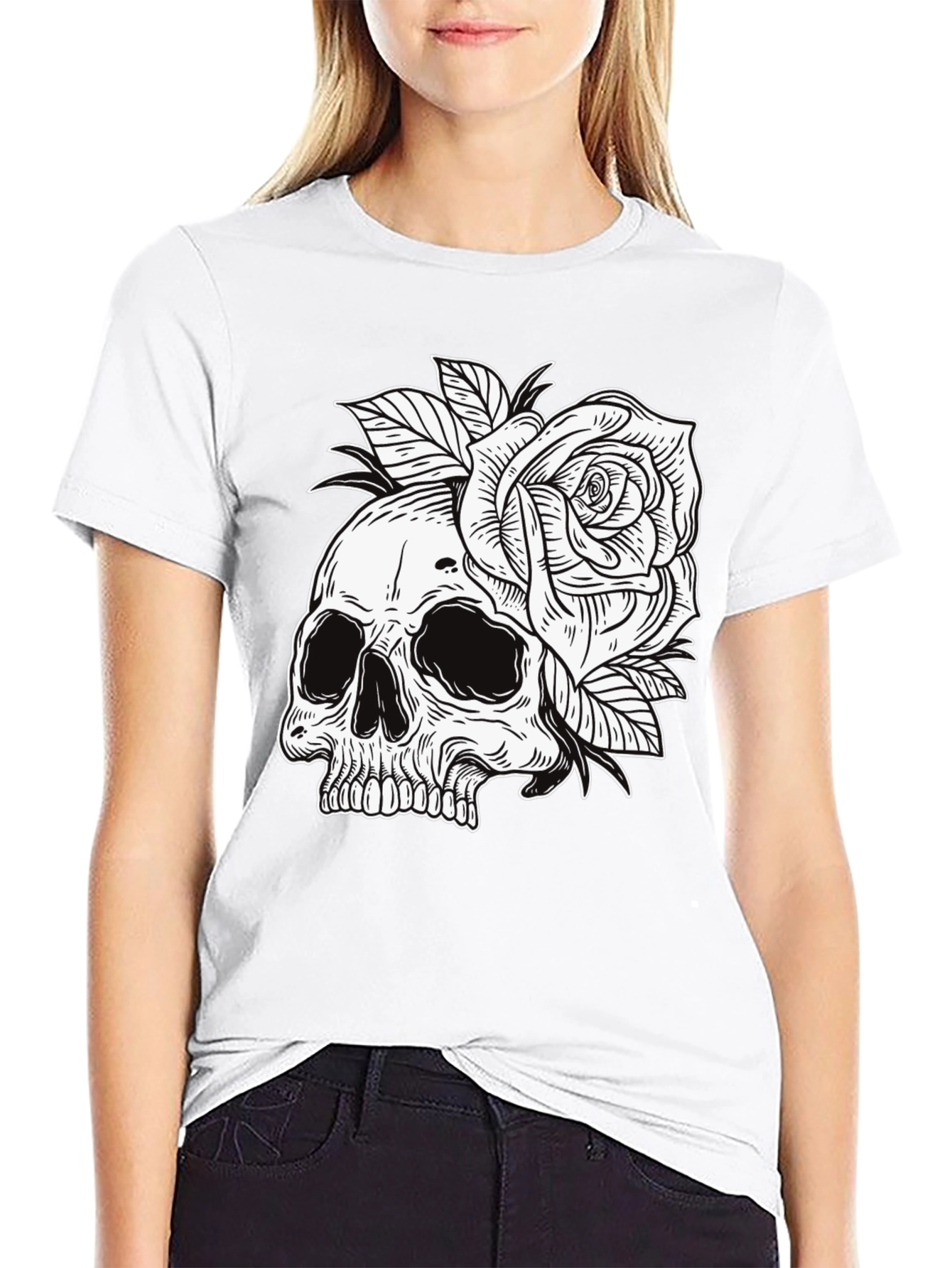 Skull & Rose Graphic Tee - Edgy Style