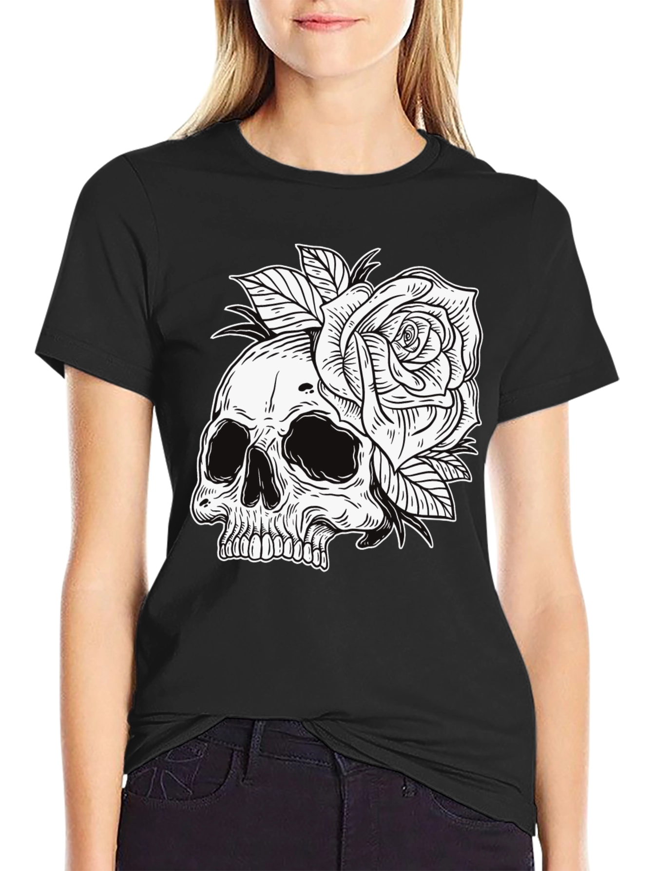 Skull & Rose Graphic Tee - Edgy Style