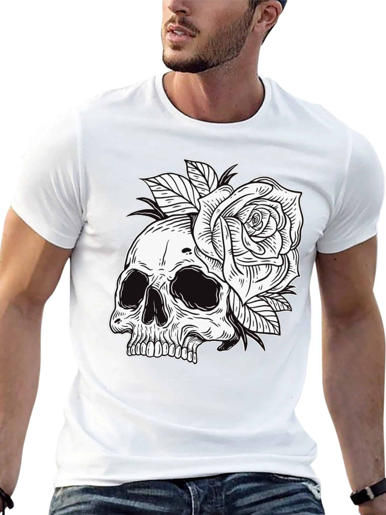 Skull & Rose Graphic Tee - Edgy Style